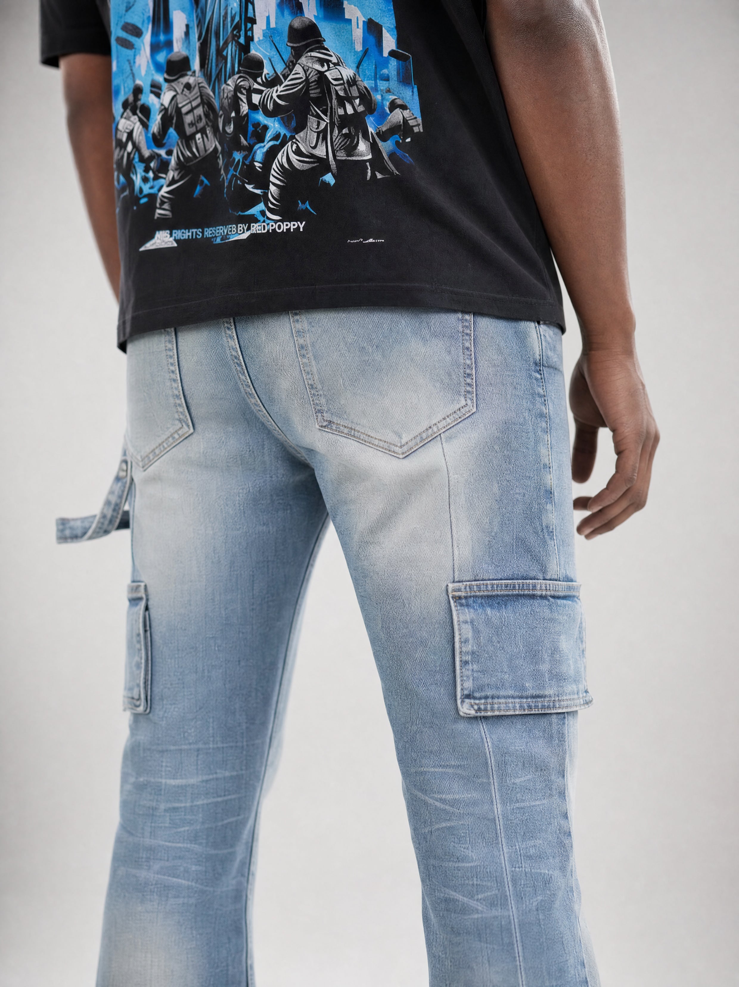 Red Poppy Floral Jeans - Stacked Fit