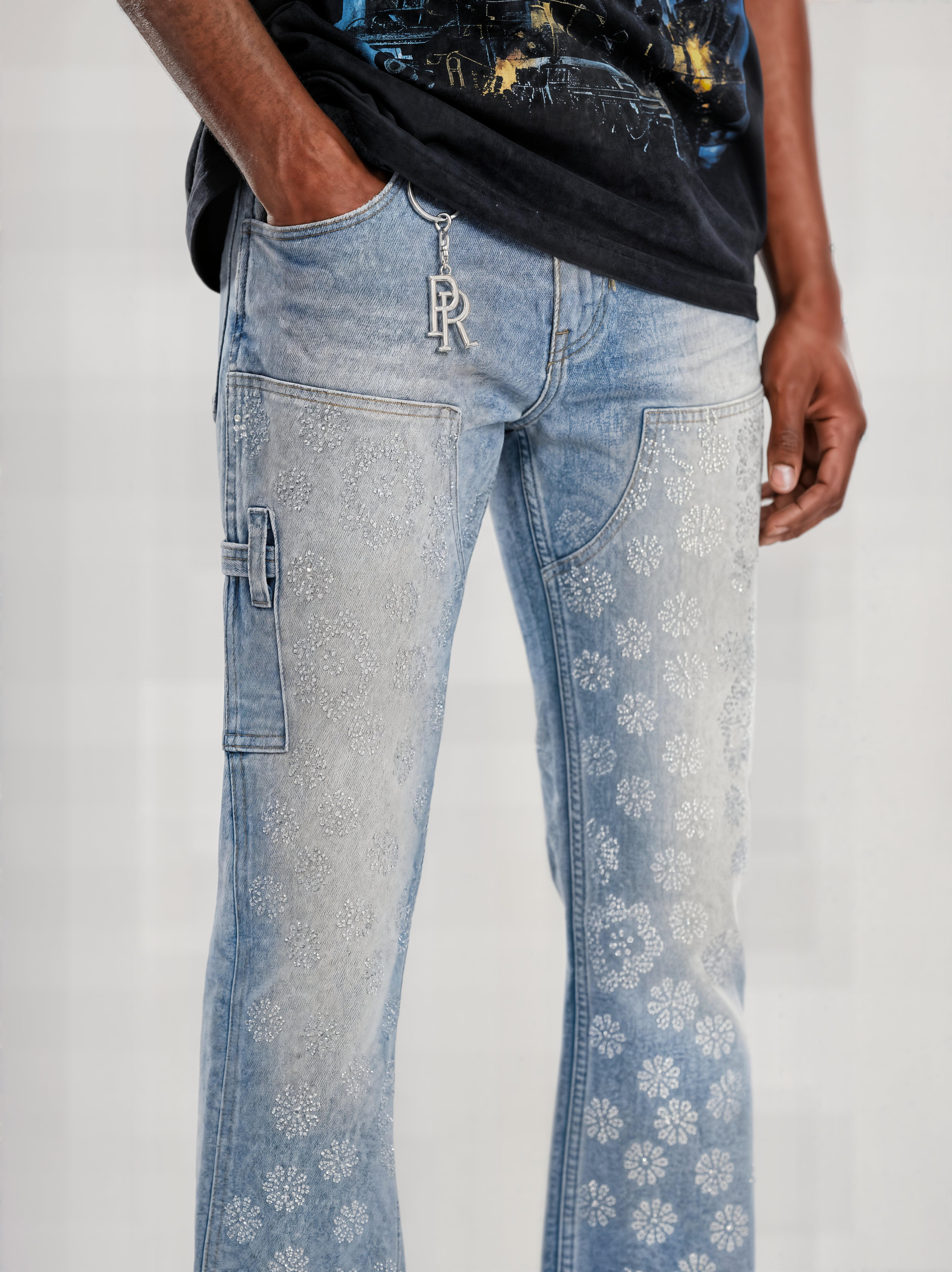 Red Poppy Floral Jeans - Stacked Fit