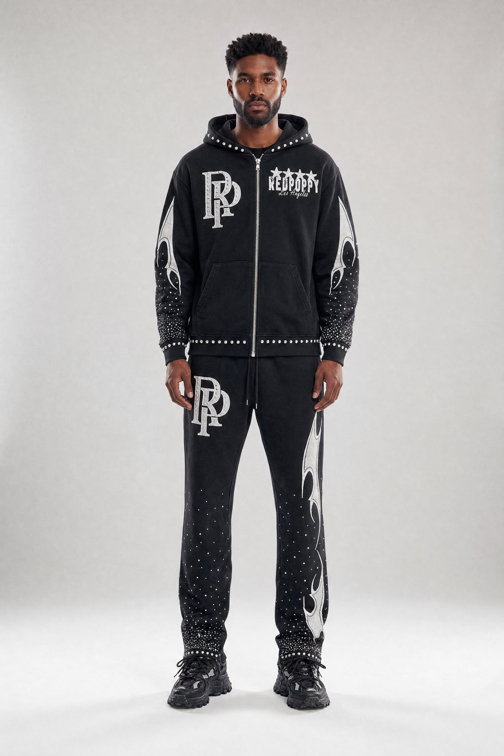 Red Poppy Star Zip Up Hoodie - Studded