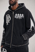 Red Poppy Star Zip Up Hoodie - Studded