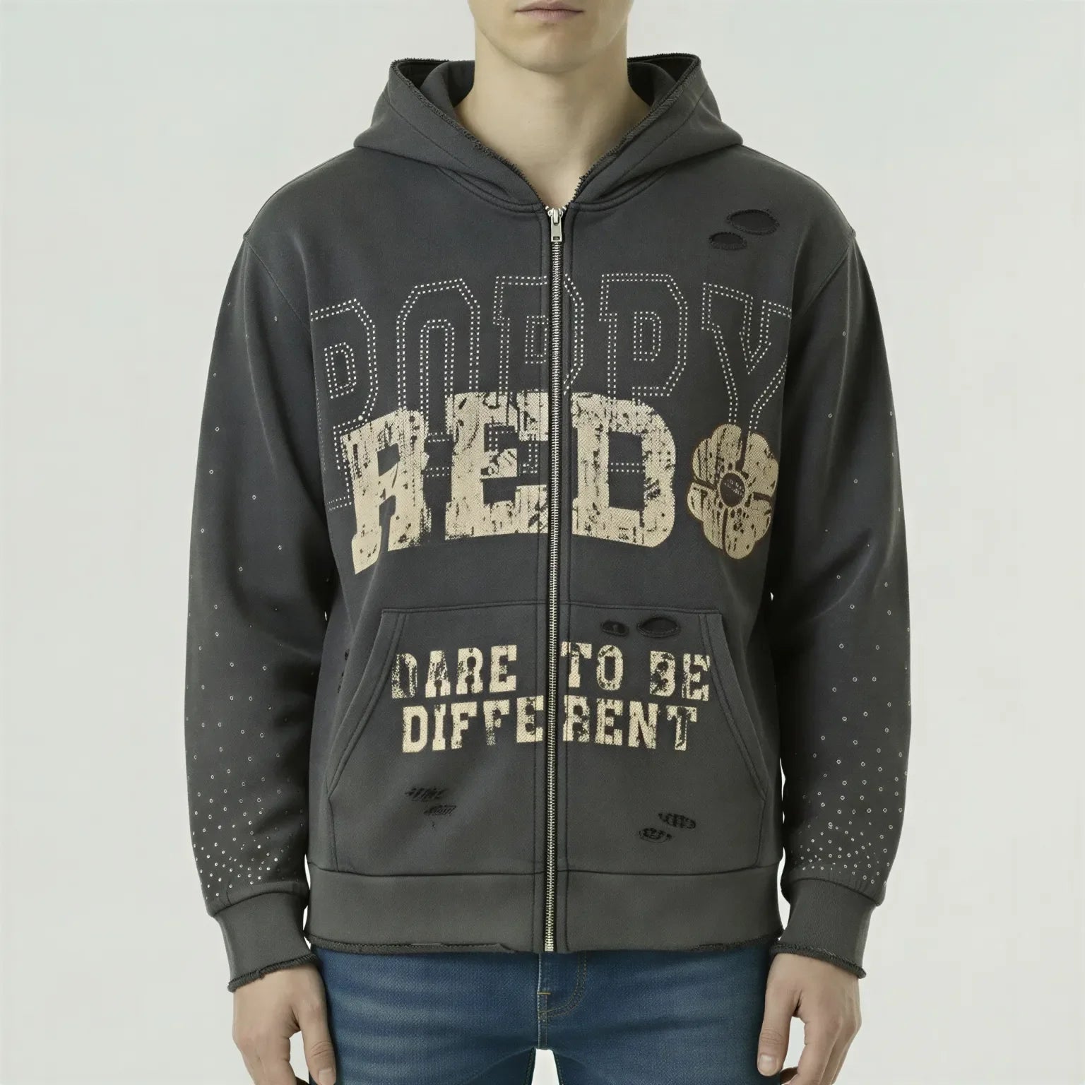 Red Poppy Dare Hoodie - Distressed