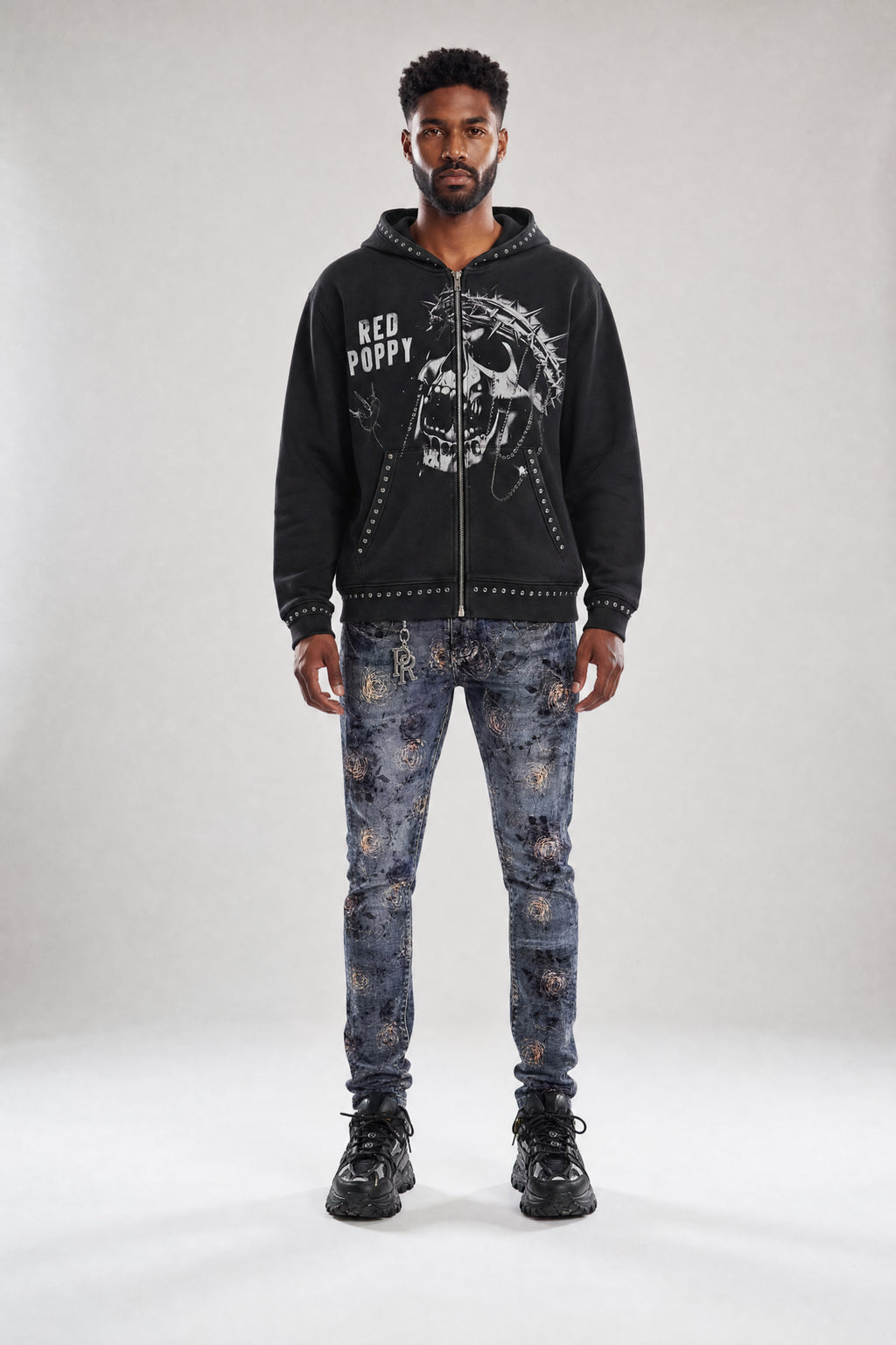 Red Poppy Skull Hoodie - Graphic
