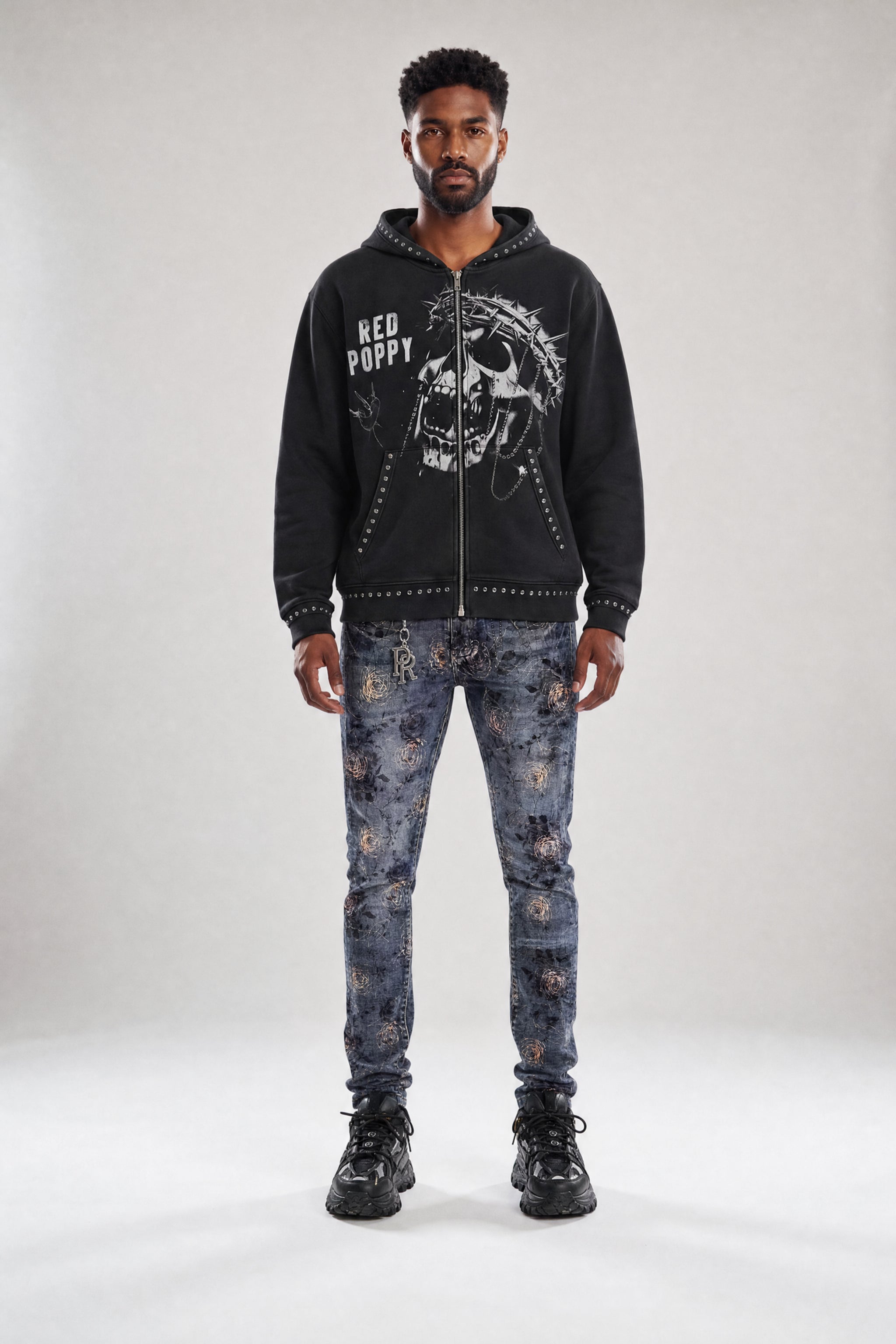 Red Poppy Skull Hoodie - Graphic