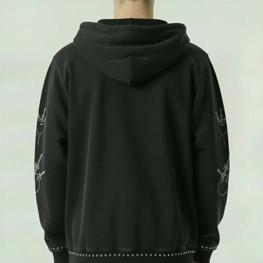 Red Poppy Skull Hoodie - Studded