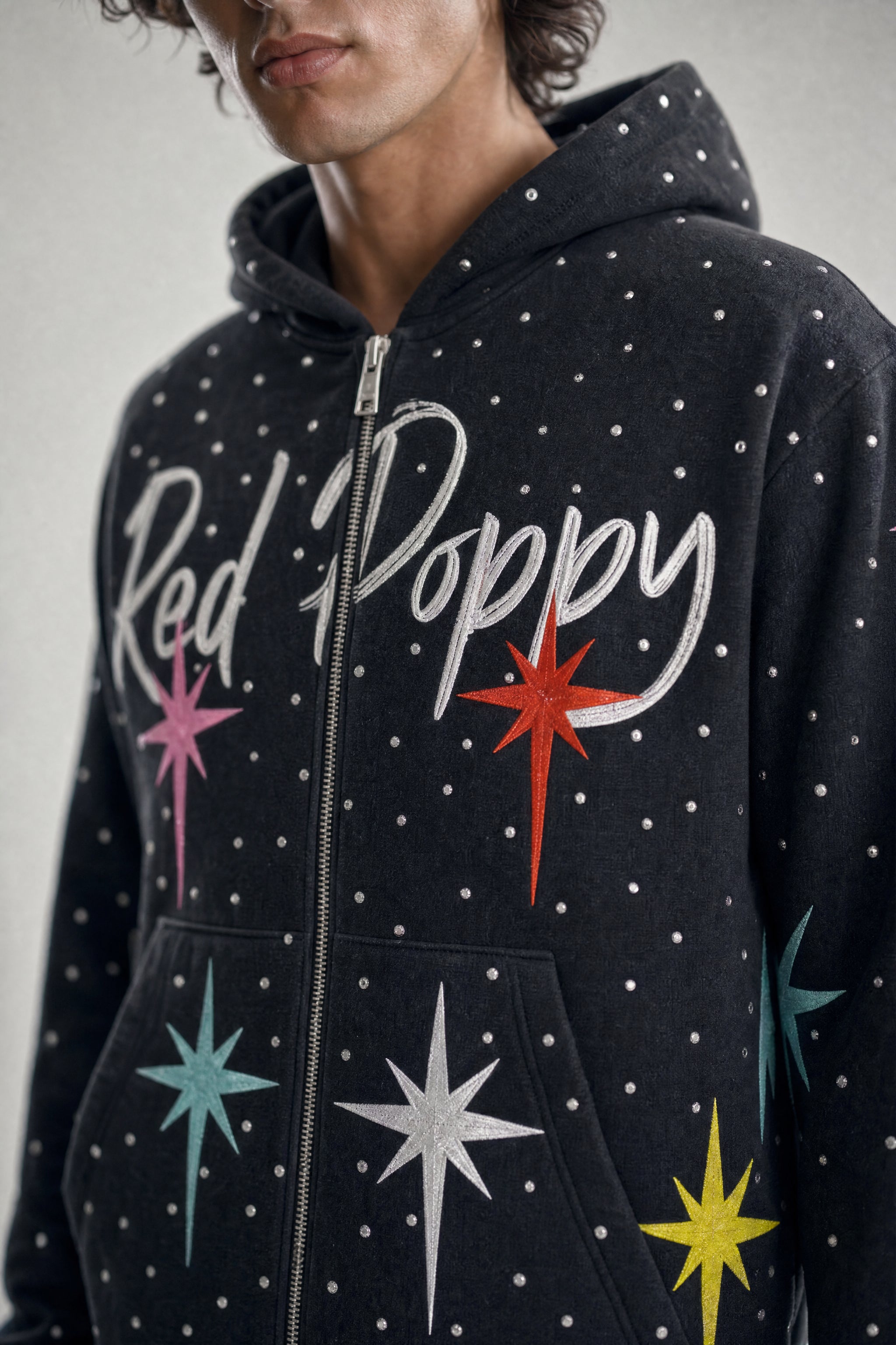 Red Poppy Starburst Hoodie - Zip-Up