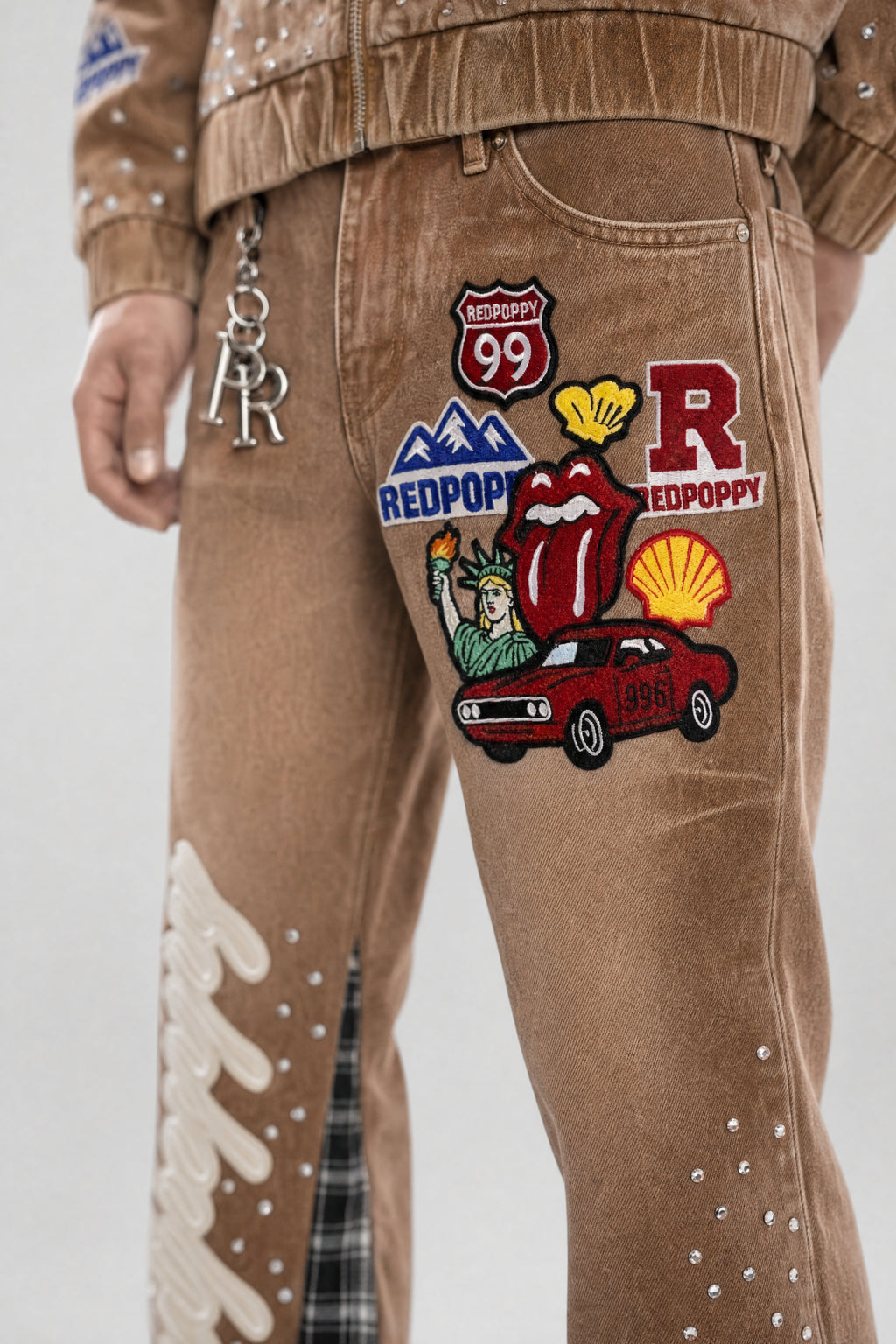 Red Poppy Car Jeans - Patchwork