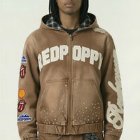 Red Poppy Varsity Jacket - Graphic Patches
