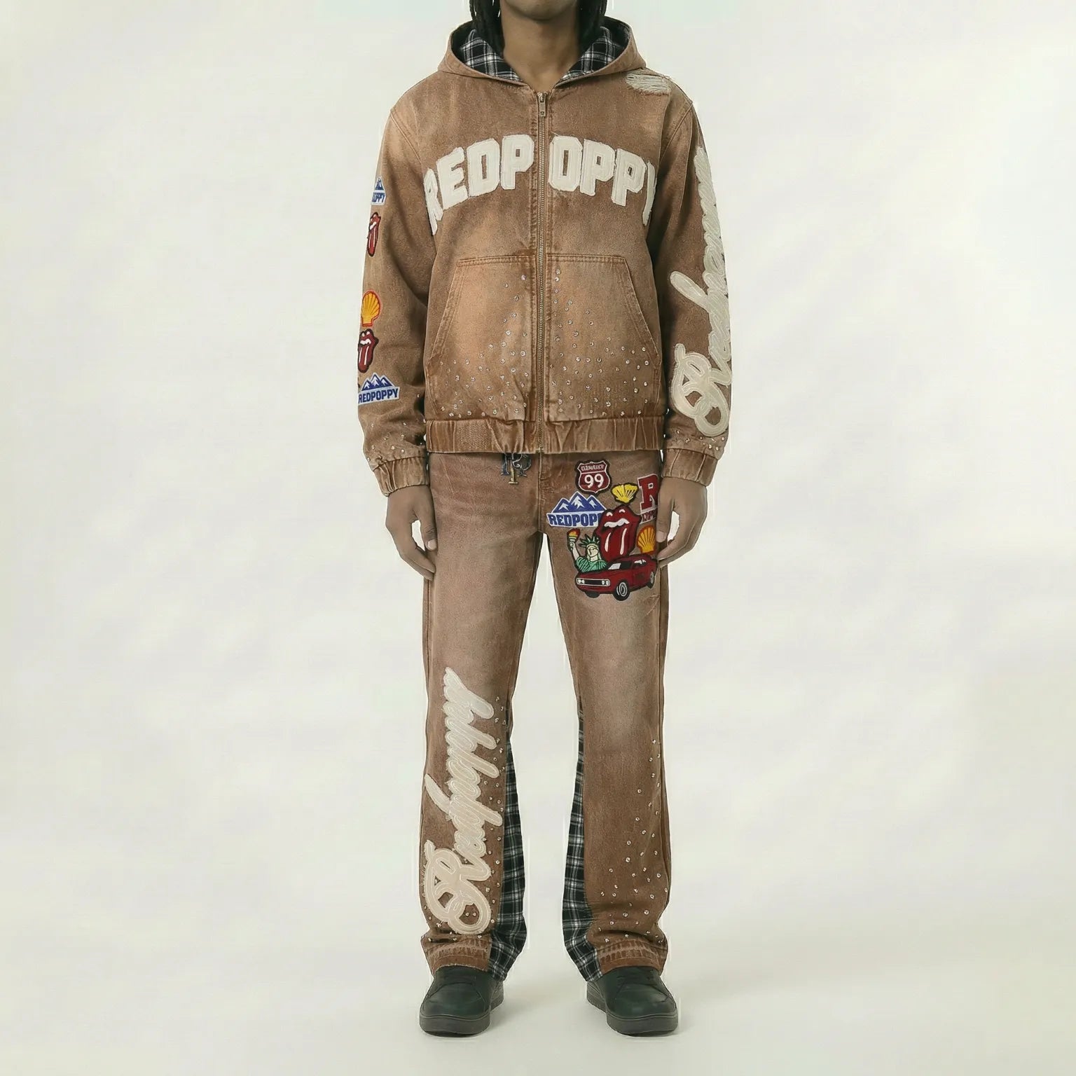 Red Poppy Car Jeans - Patchwork