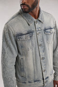 Red Poppy Embroidered Trucker Jacket - Cropped