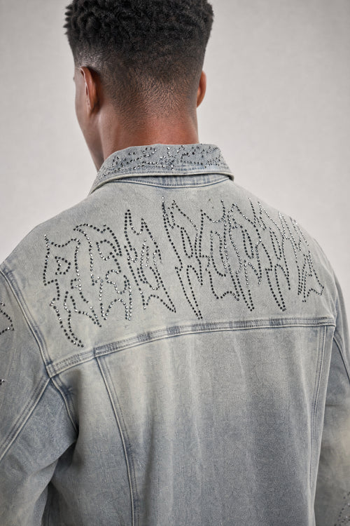 Red Poppy Embroidered Trucker Jacket - Cropped