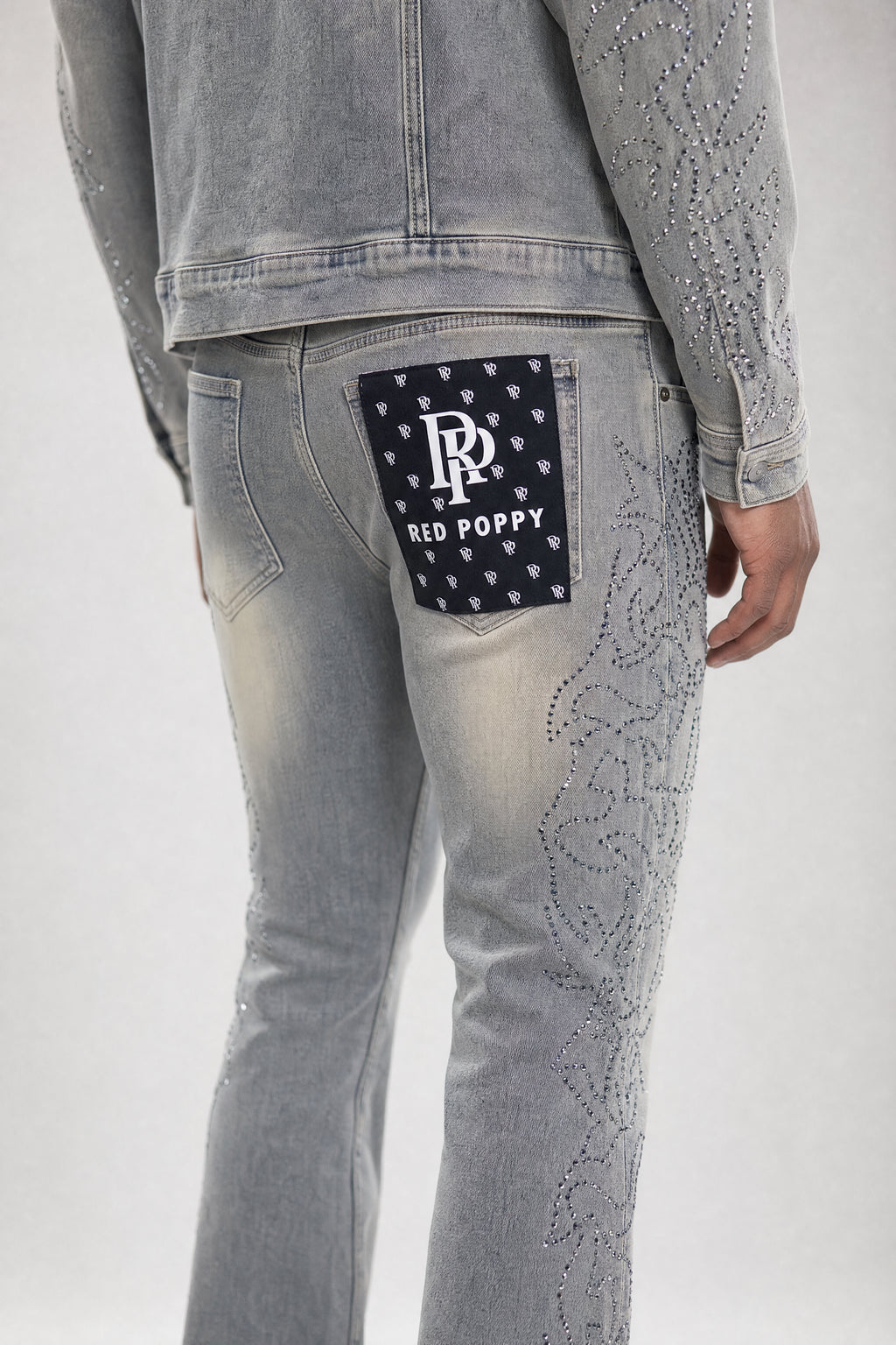 Red Poppy Embroidered Jeans - Stacked Flare