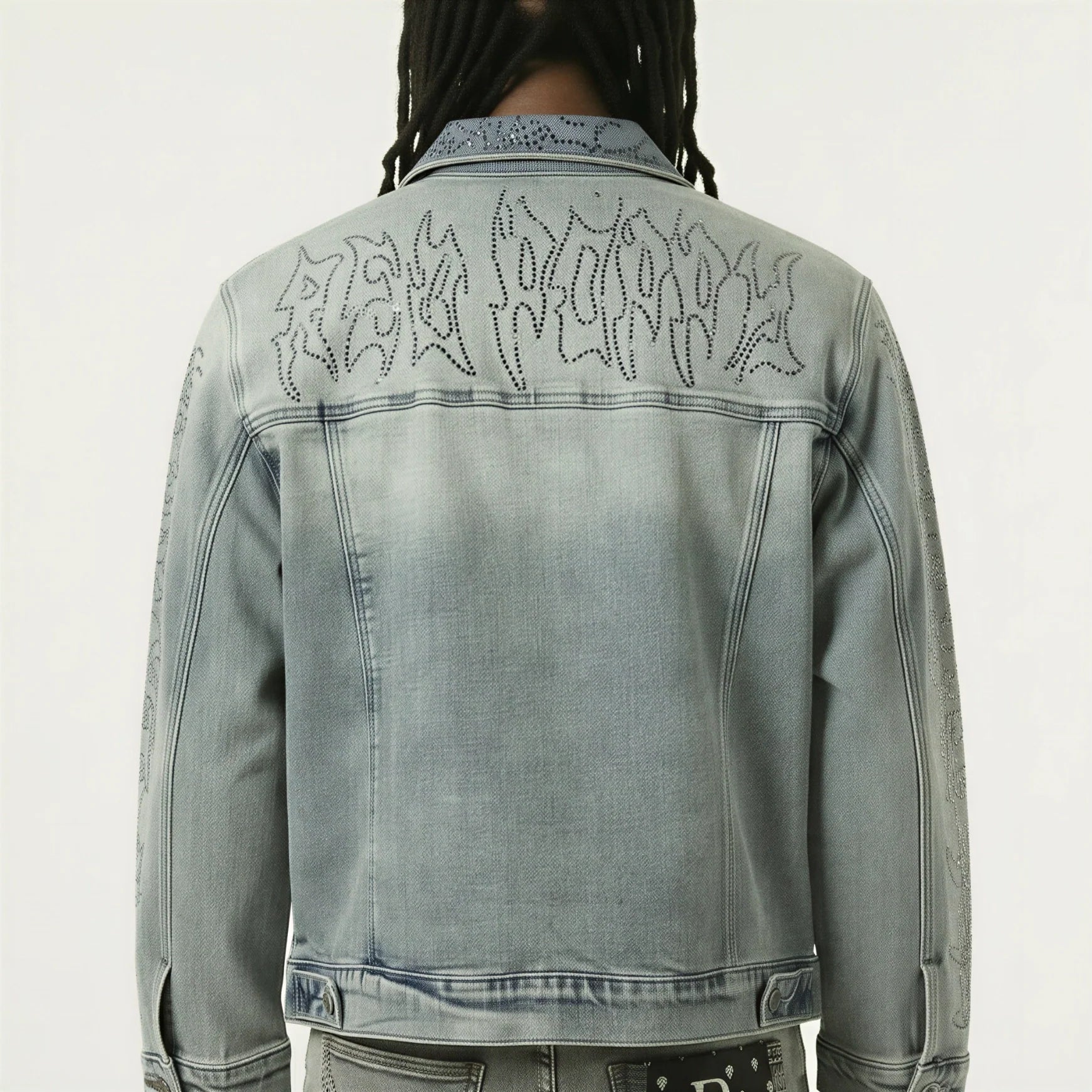 Red Poppy Embroidered Trucker Jacket - Cropped Fit