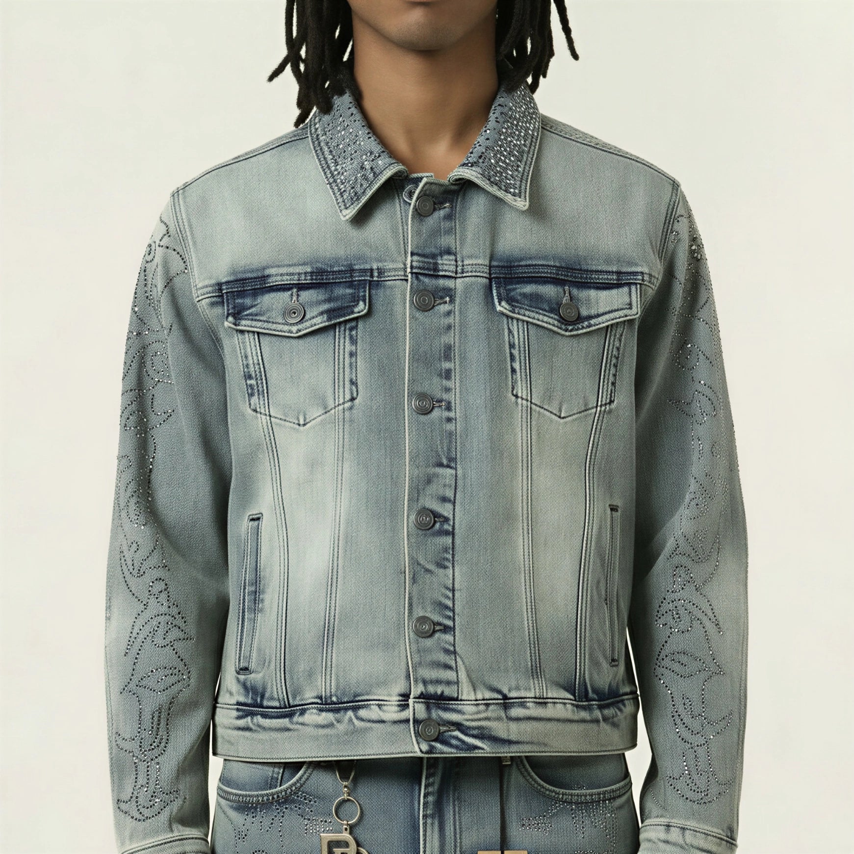 Red Poppy Embroidered Trucker Jacket - Cropped Fit