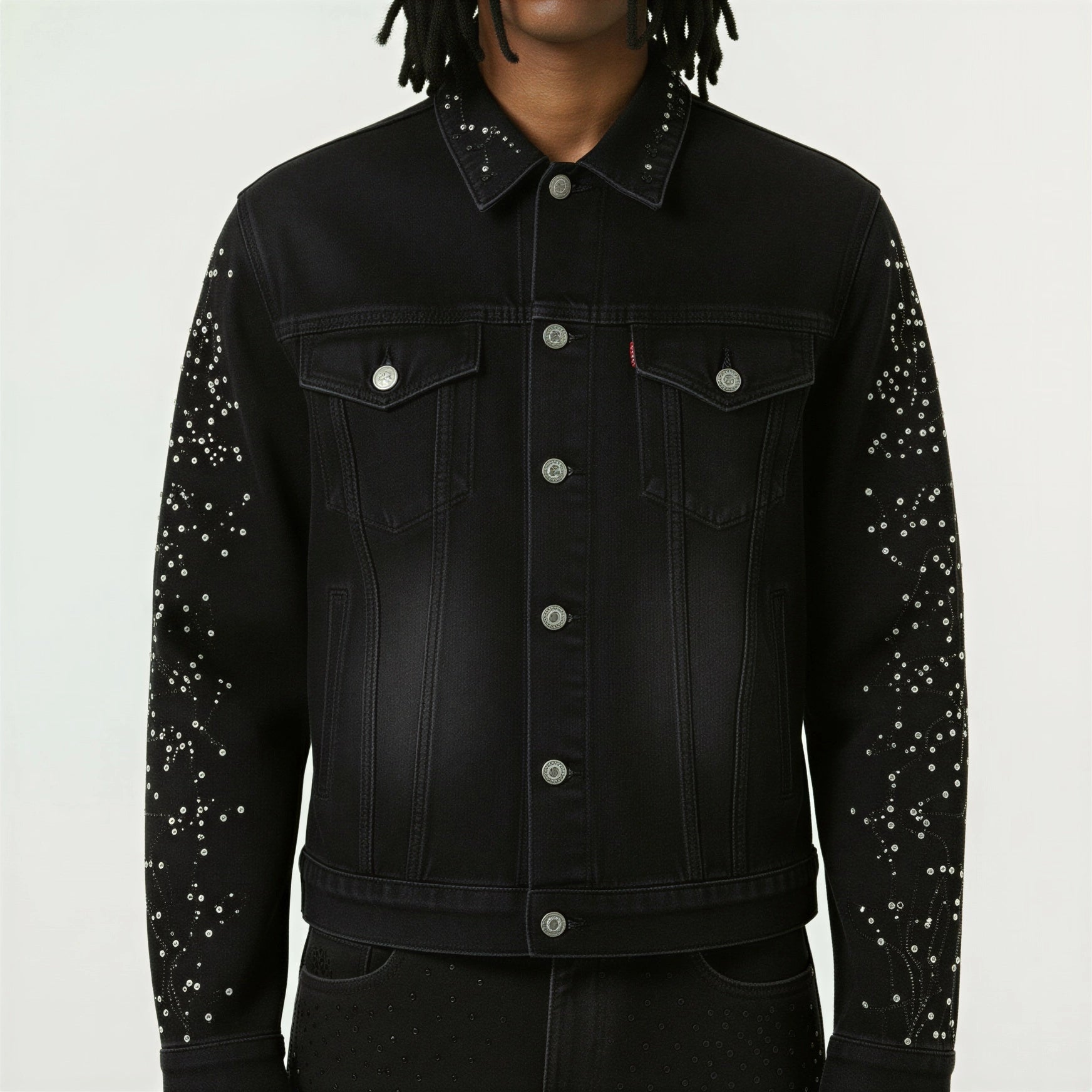 Red Poppy Embroidered Trucker Jacket - Cropped