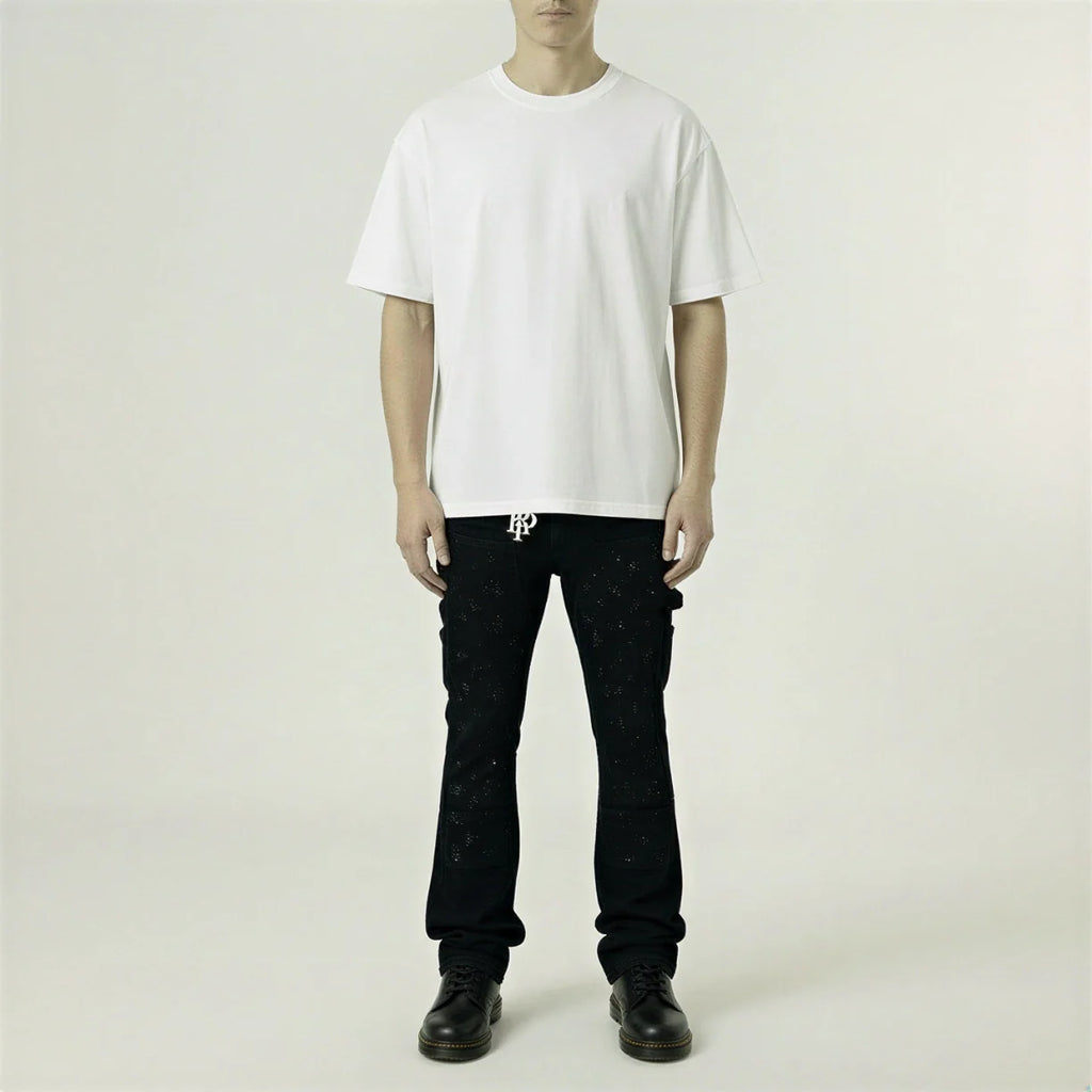 Red Poppy Embroidered Jeans - Stacked Fit