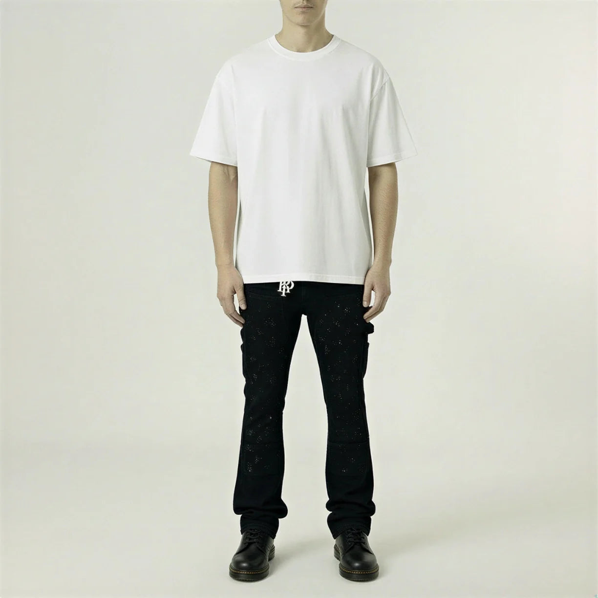 Red Poppy Embroidered Jeans - Stacked Fit