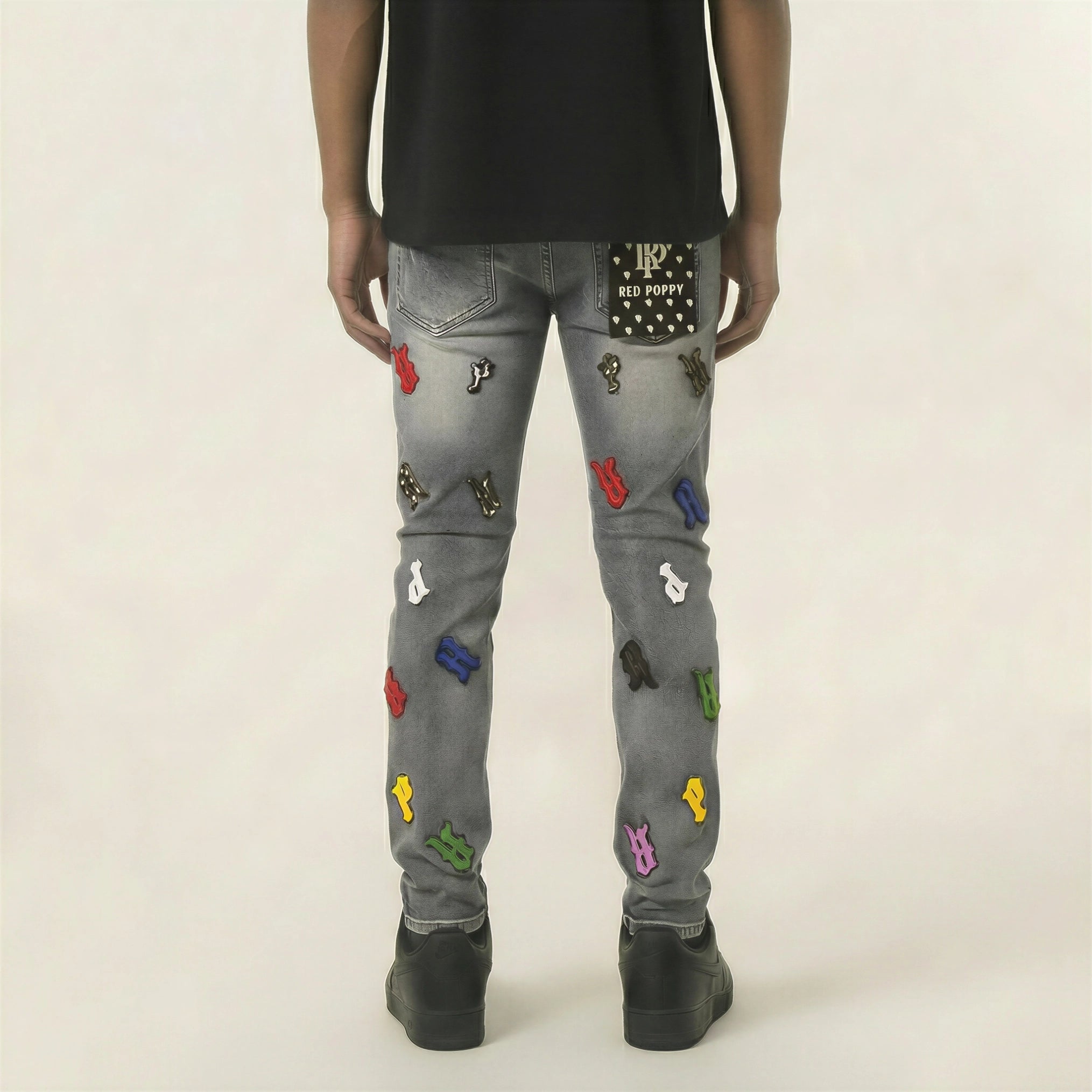 Red Poppy Embroidered Jeans - Skinny Fit