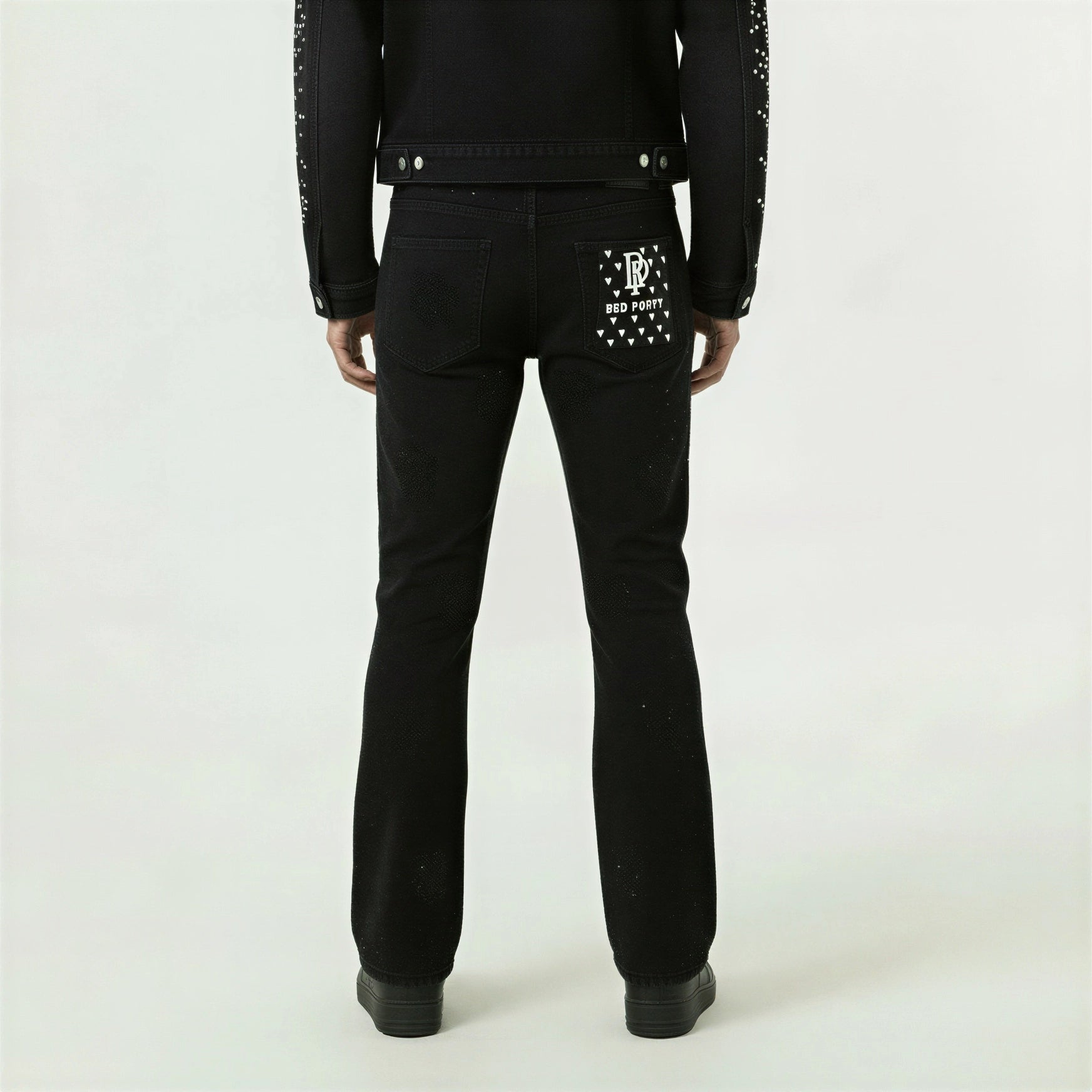 Red Poppy Embroidered Jeans - Flared Fit