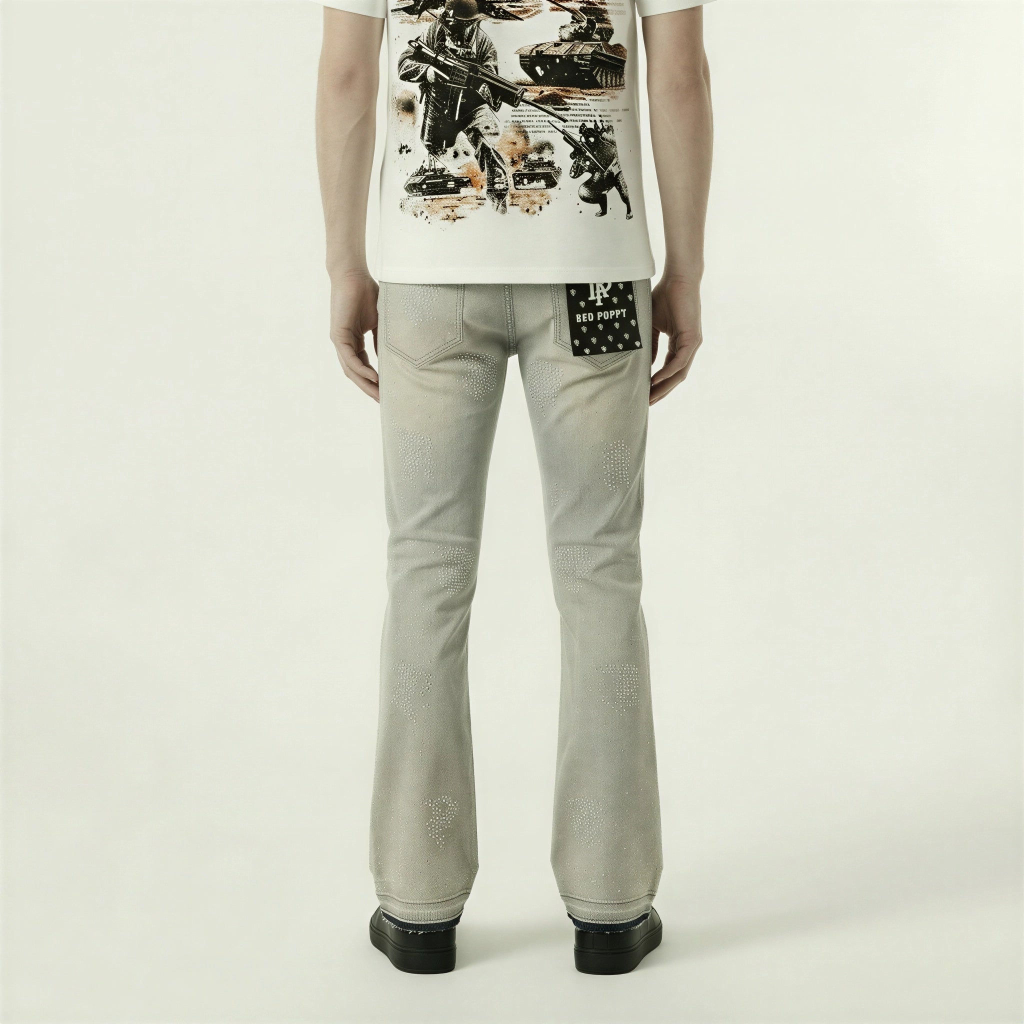 Red Poppy Embroidered Jeans - Flared Fit