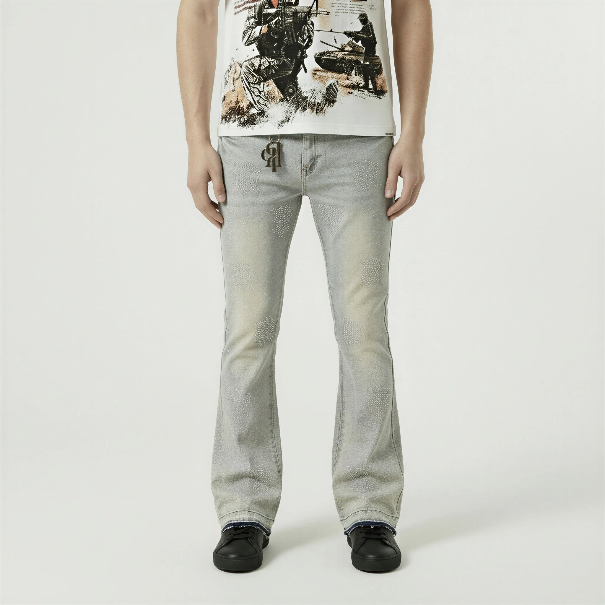 Red Poppy Embroidered Jeans - Flared Fit