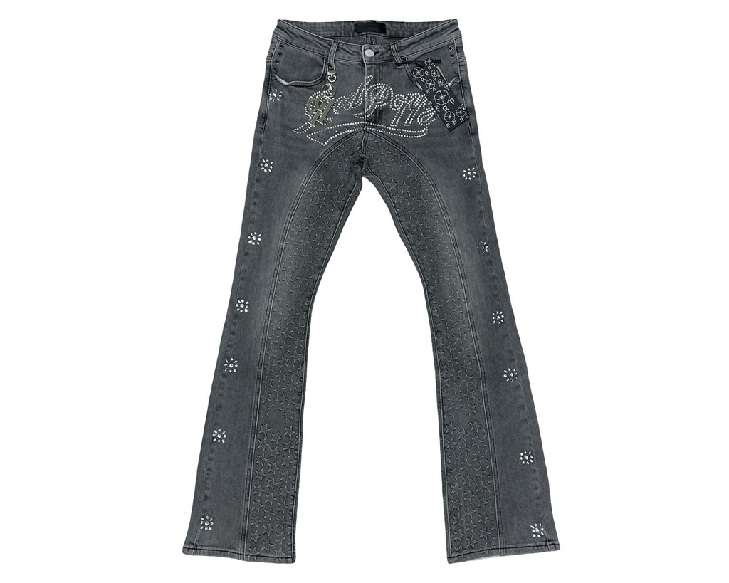 Red Poppy Script Jeans - Embroidered