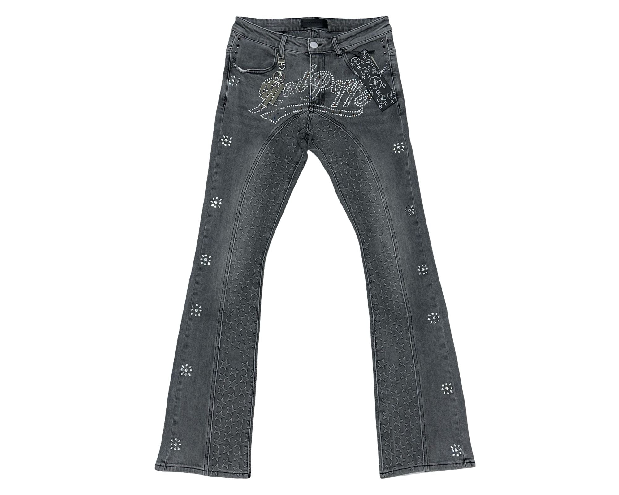 Red Poppy Script Jeans - Embroidered