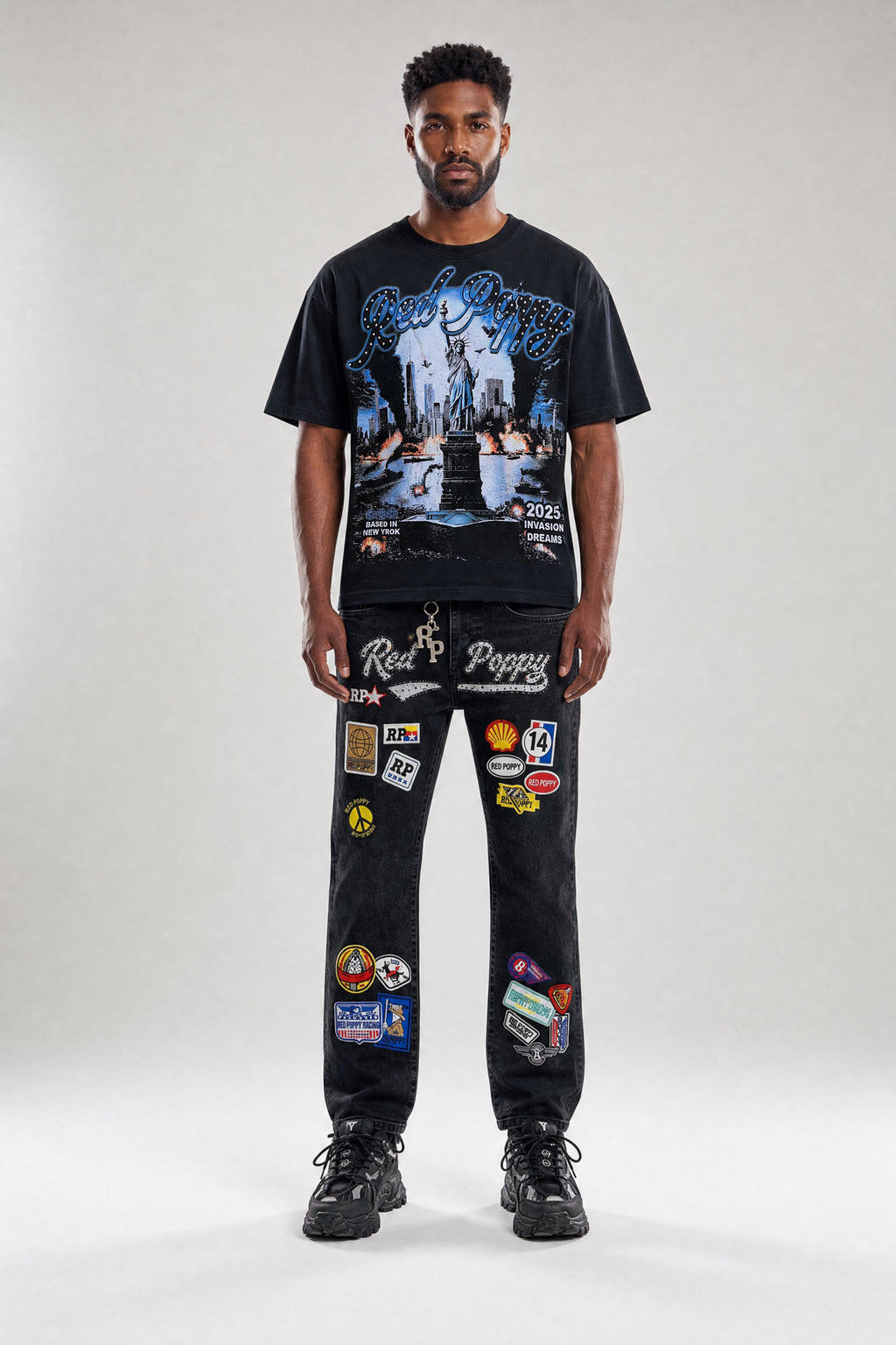 Red Poppy Patch Jeans - Graphic