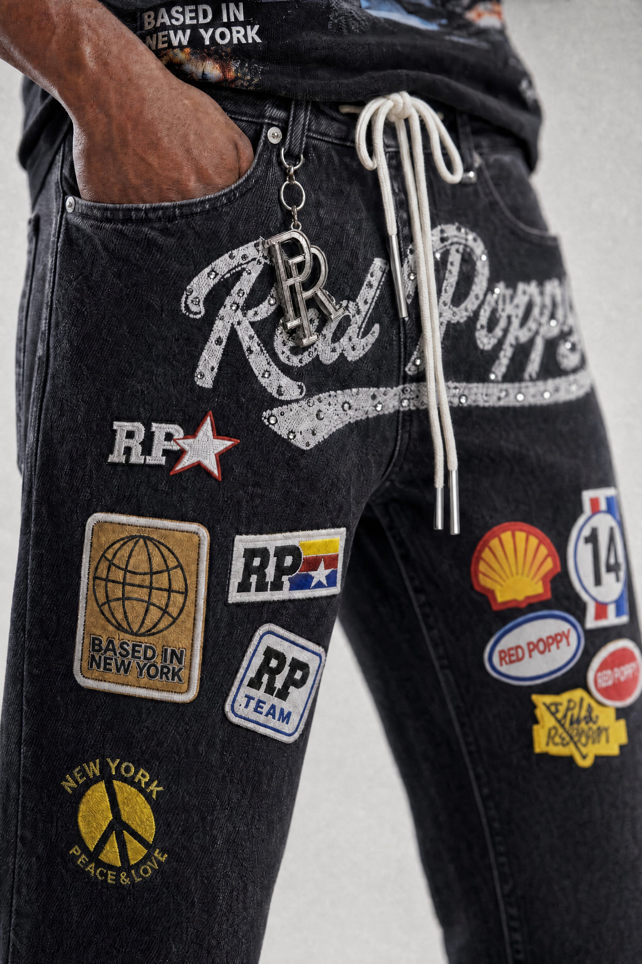 Red Poppy Patch Jeans - Graphic