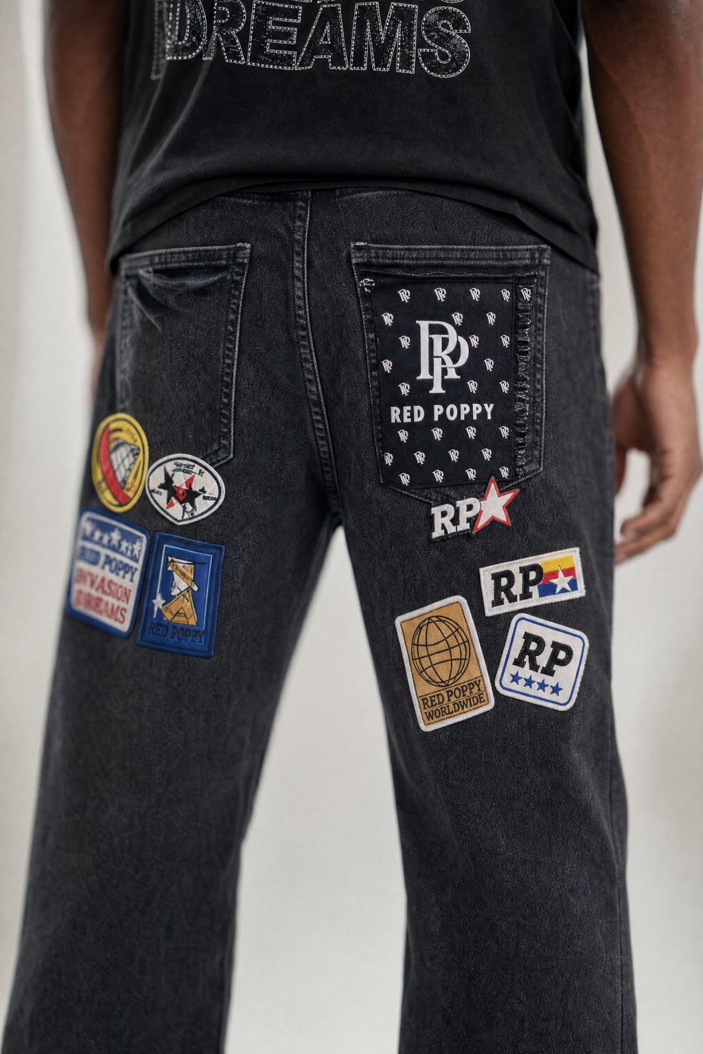 Red Poppy Patch Jeans - Graphic