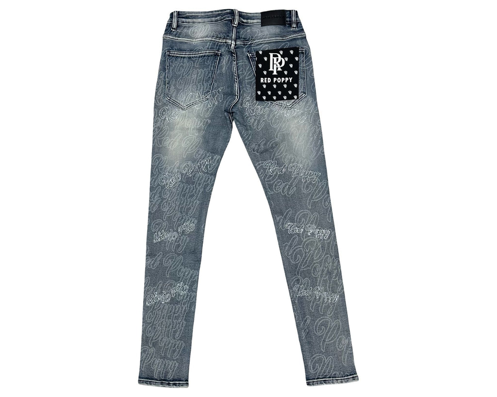 Red Poppy Script Jeans - Graphic