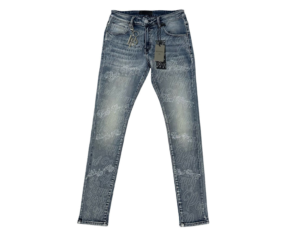 Red Poppy Script Jeans - Graphic