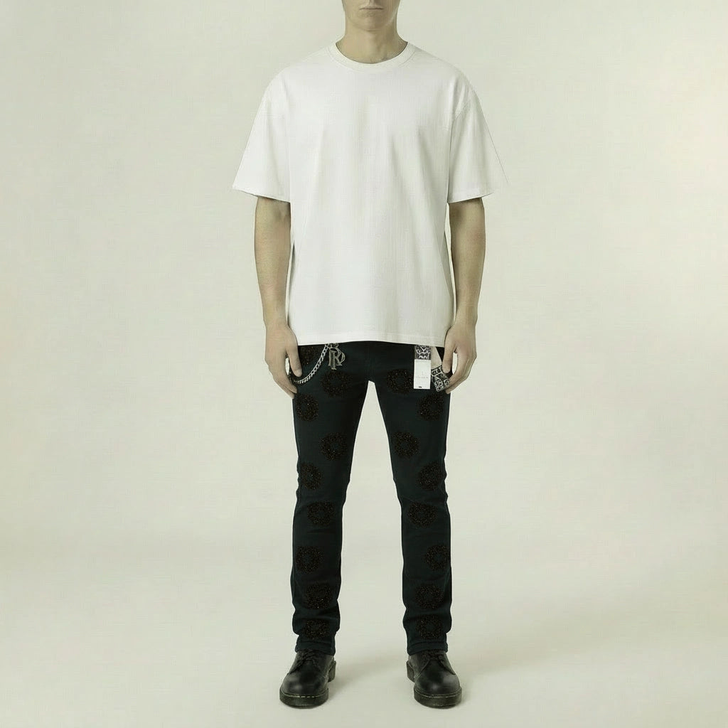 Red Poppy Floral Jeans - Embroidered