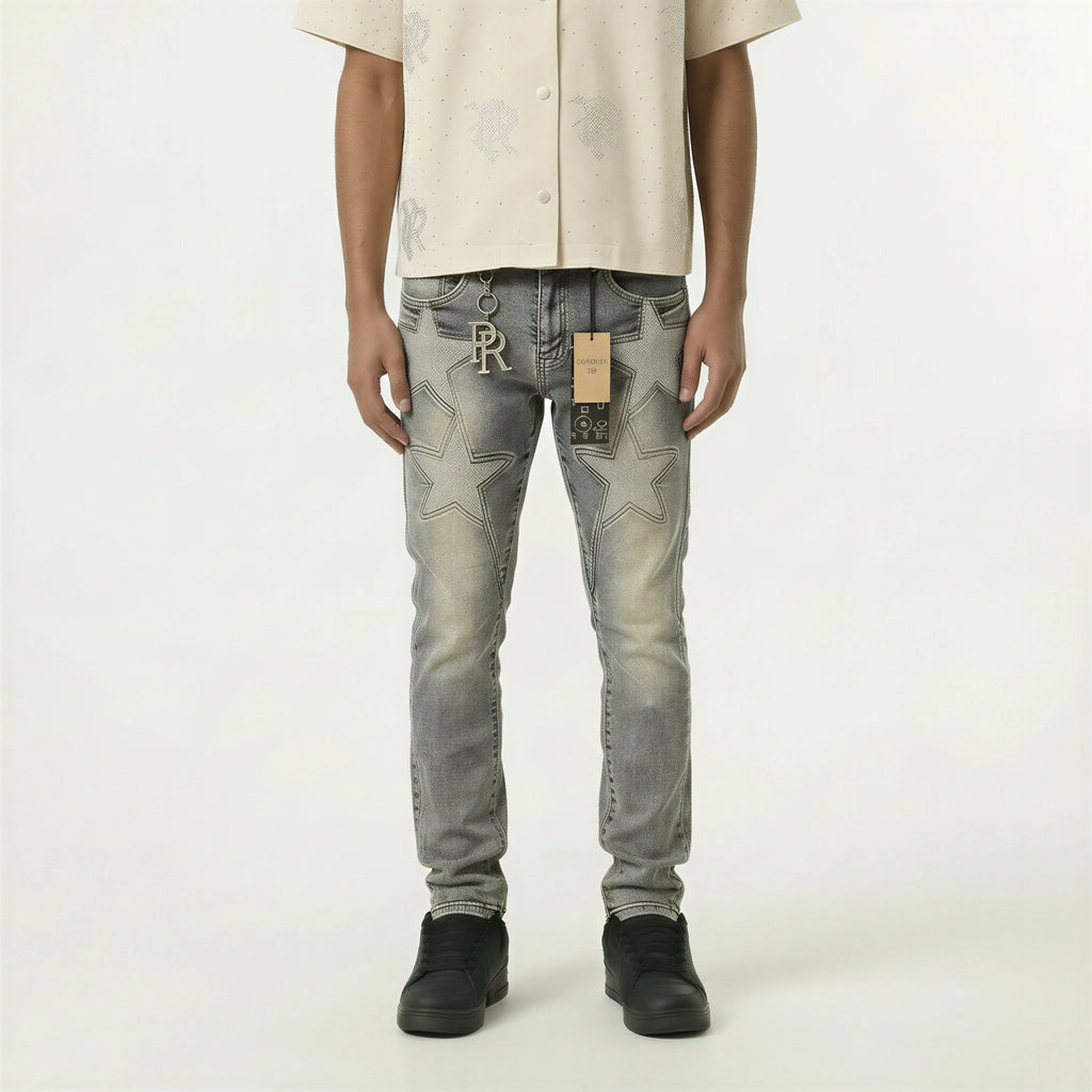 Red Poppy Star Jeans - Embroidered