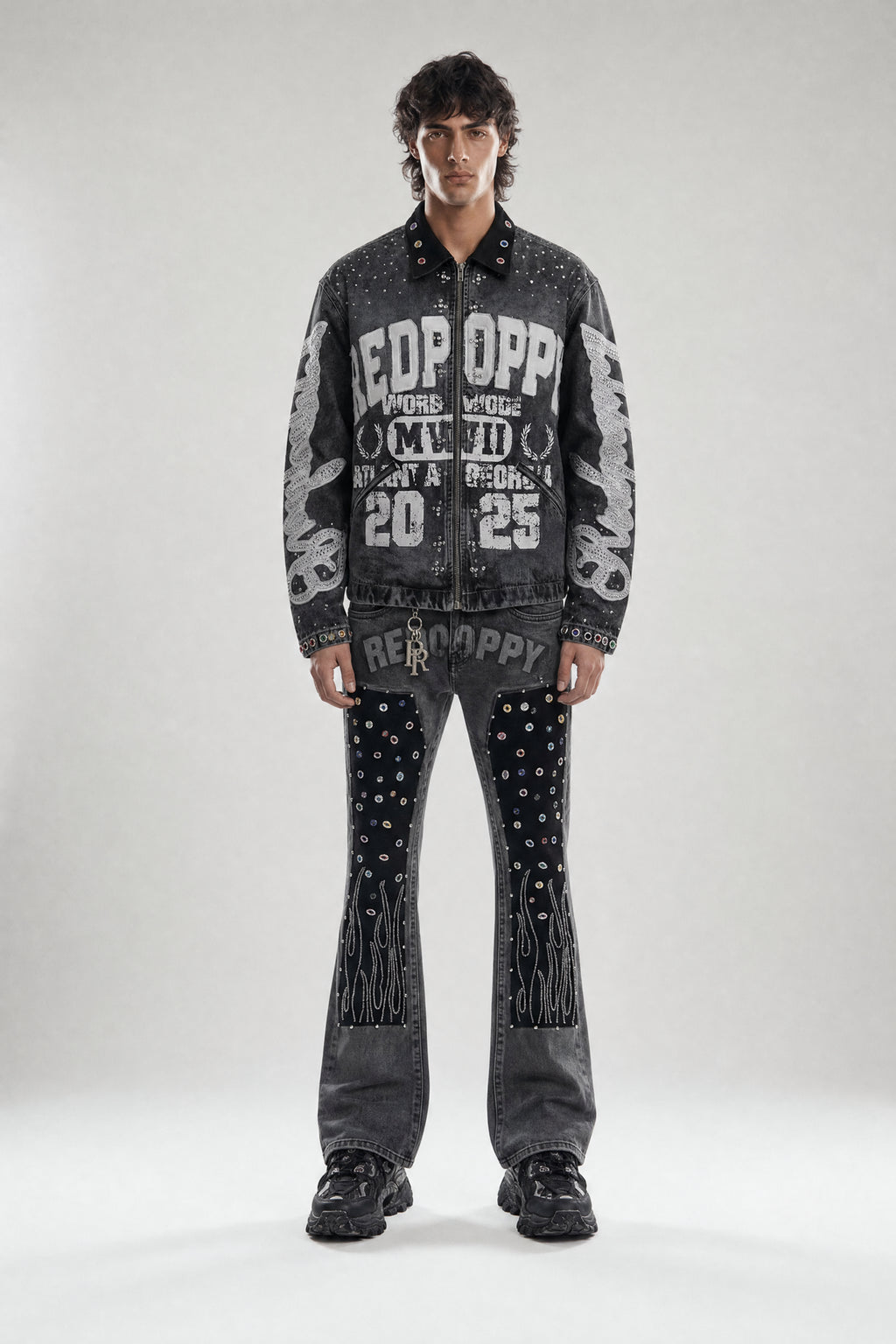 Red Poppy Embellished Jacket - Graphic