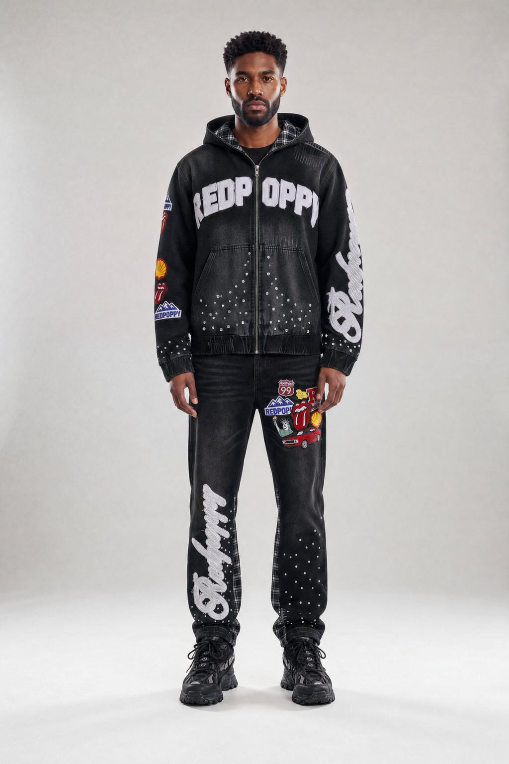 Red Poppy Patchwork Jacket - Embroidered