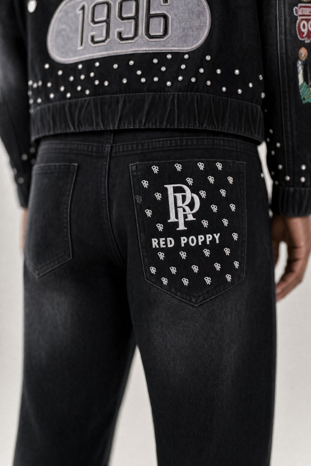 Red Poppy Embellished Jeans - Graphic