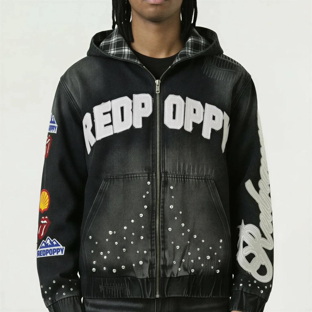 Red Poppy Patchwork Jacket - Embroidered