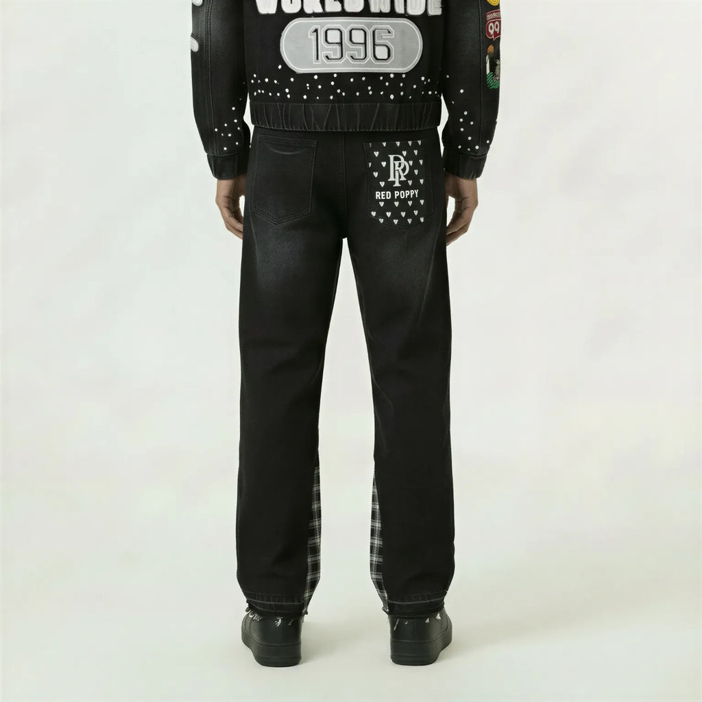 Red Poppy Embellished Jeans - Graphic