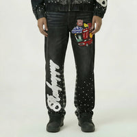 Red Poppy Embellished Jeans - Graphic