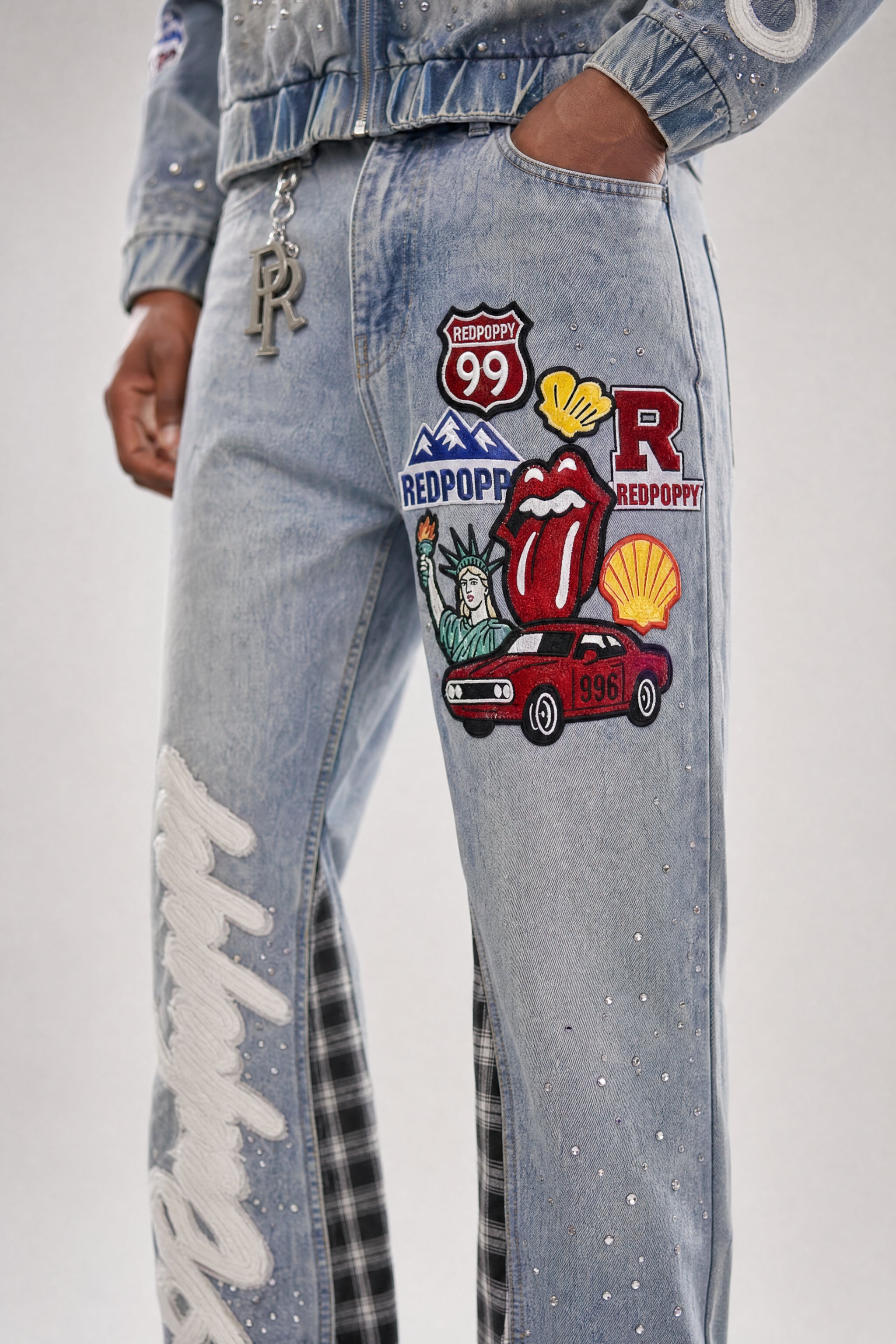Red Poppy Car Jeans - Embellished