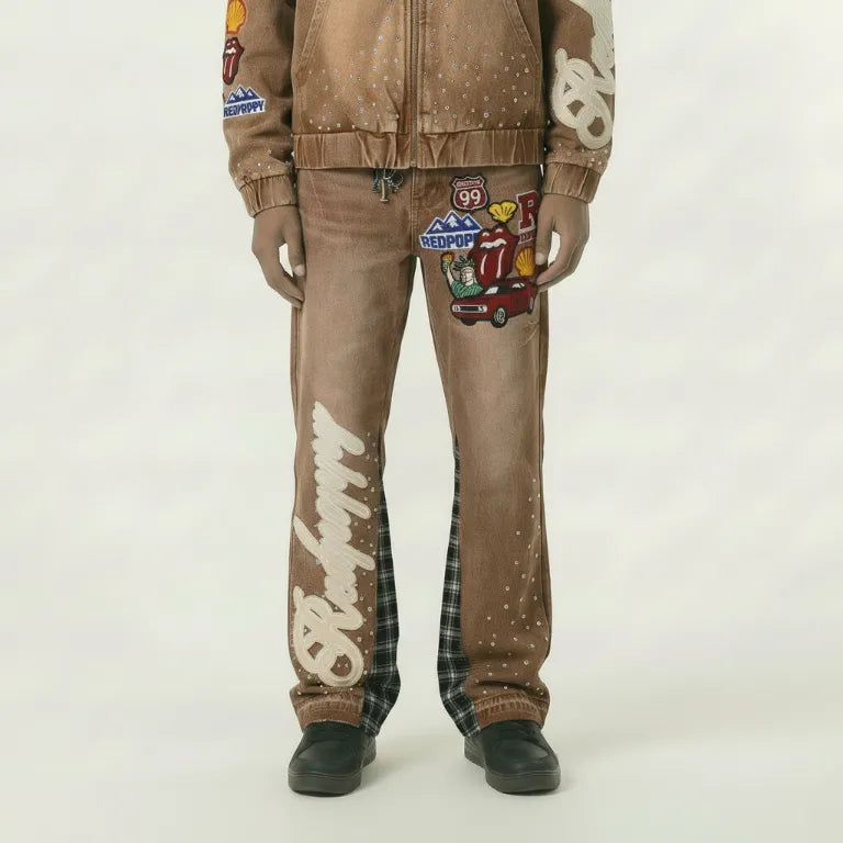 Red Poppy Car Jeans - Patchwork
