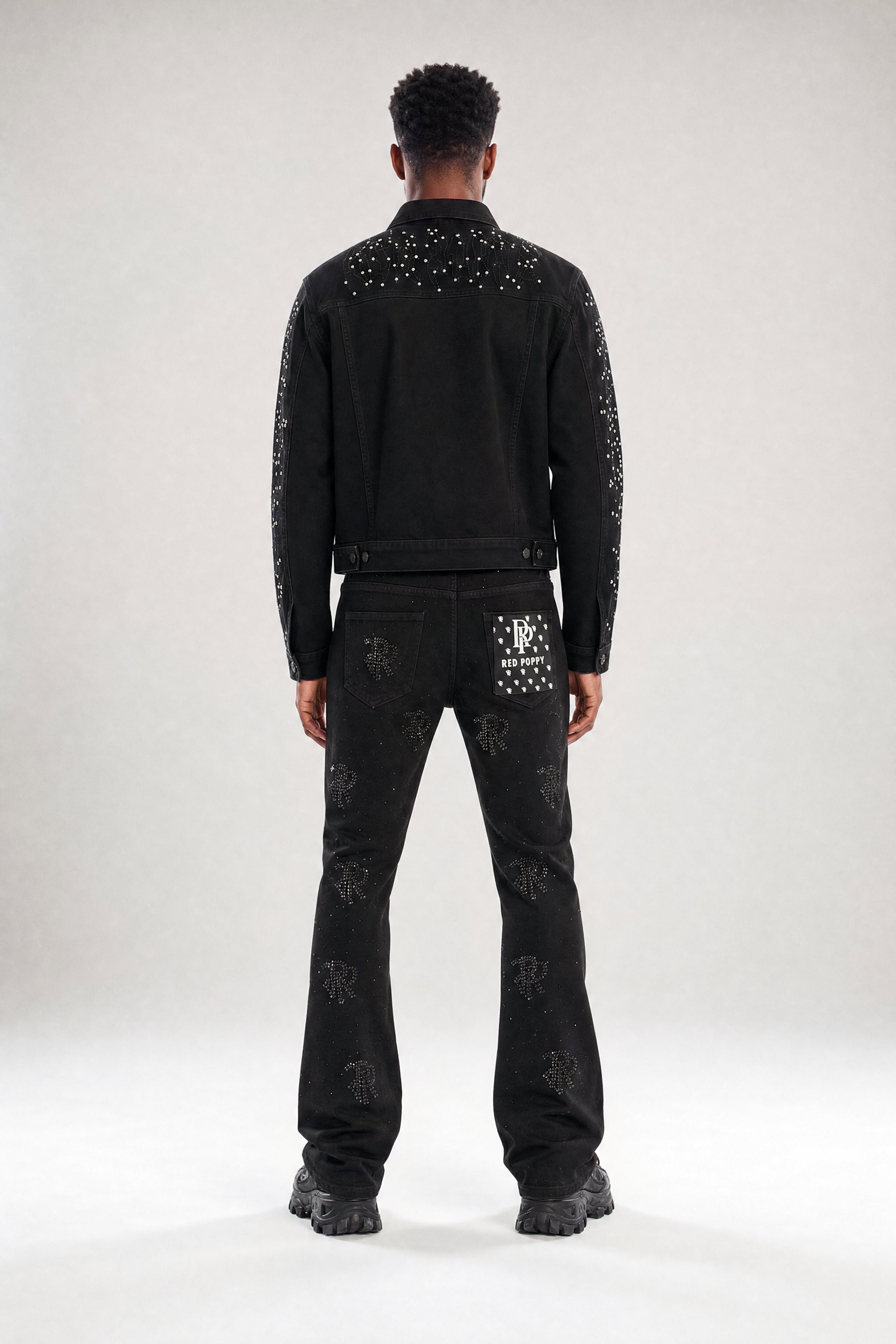 Red Poppy Constellation Trucker Jacket - Embroidered