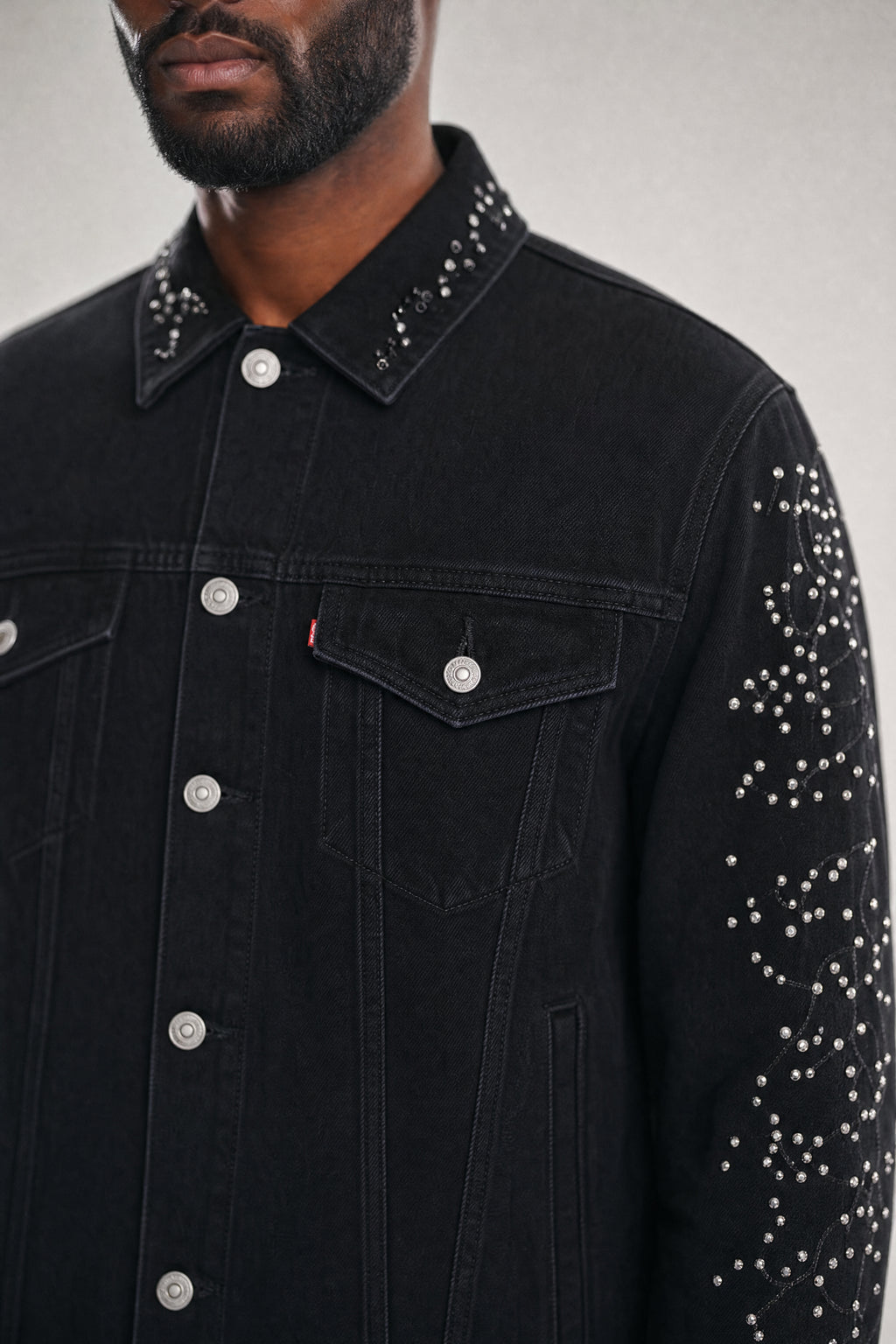 Red Poppy Constellation Trucker Jacket - Embroidered