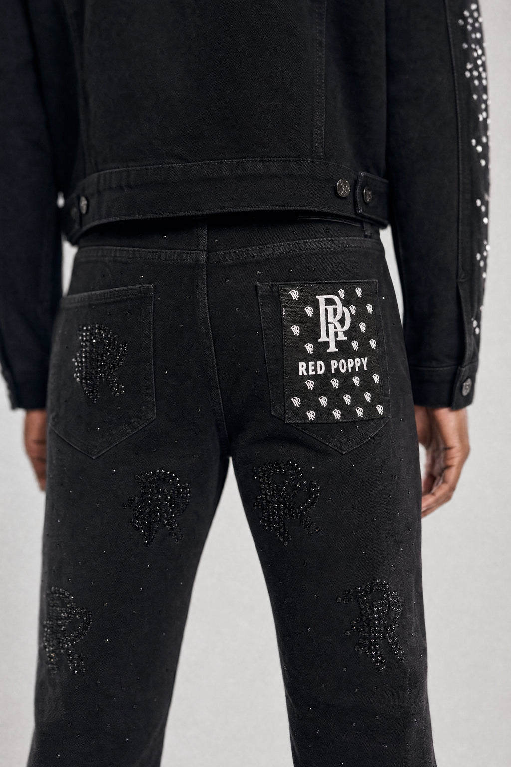 Red Poppy Embroidered Jeans - Flared Fit