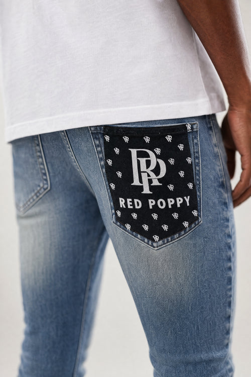 Red Poppy Embellished Jeans - Skinny Fit