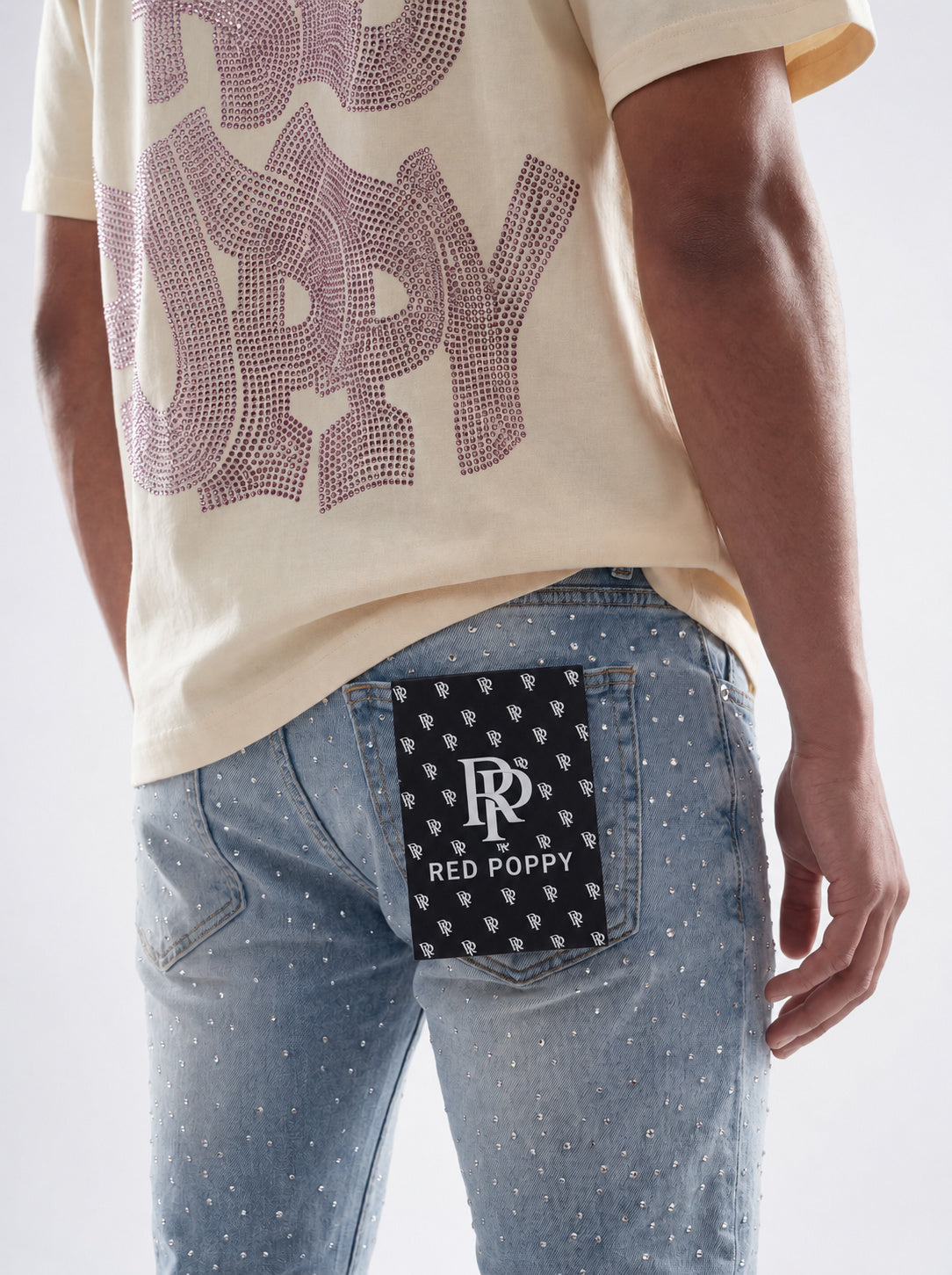Red Poppy Dot Jeans - Embroidered