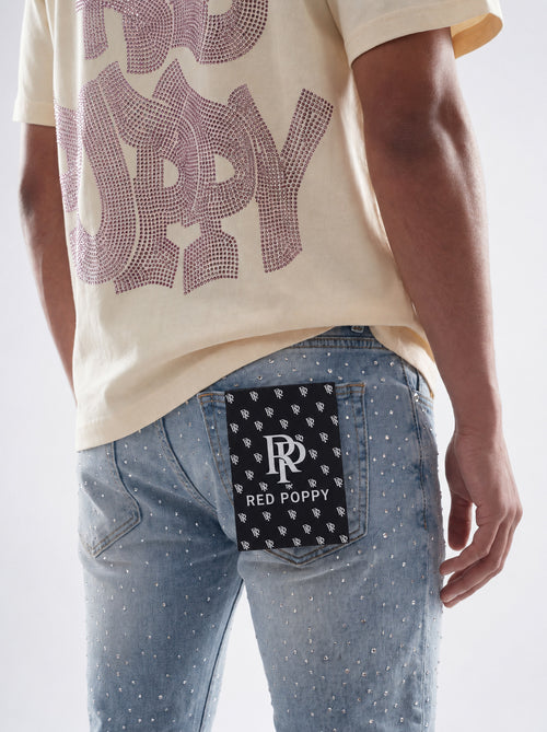 Red Poppy Dot Jeans - Embroidered