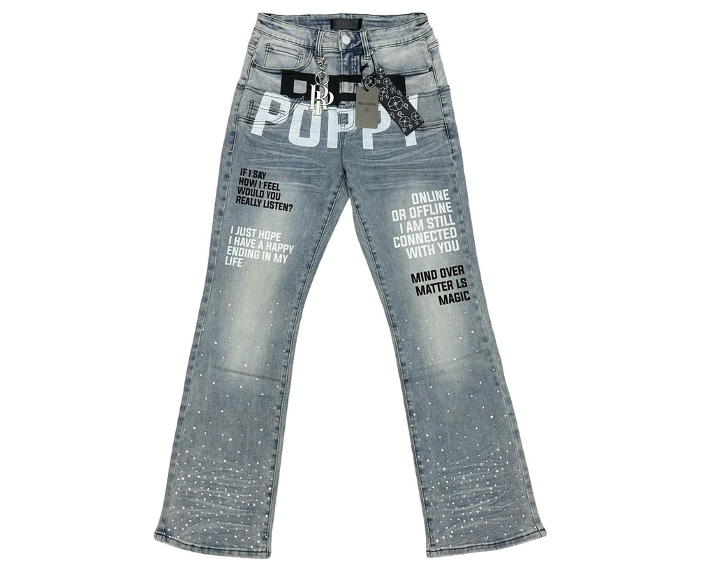 Red Poppy Text Jeans - Graphic
