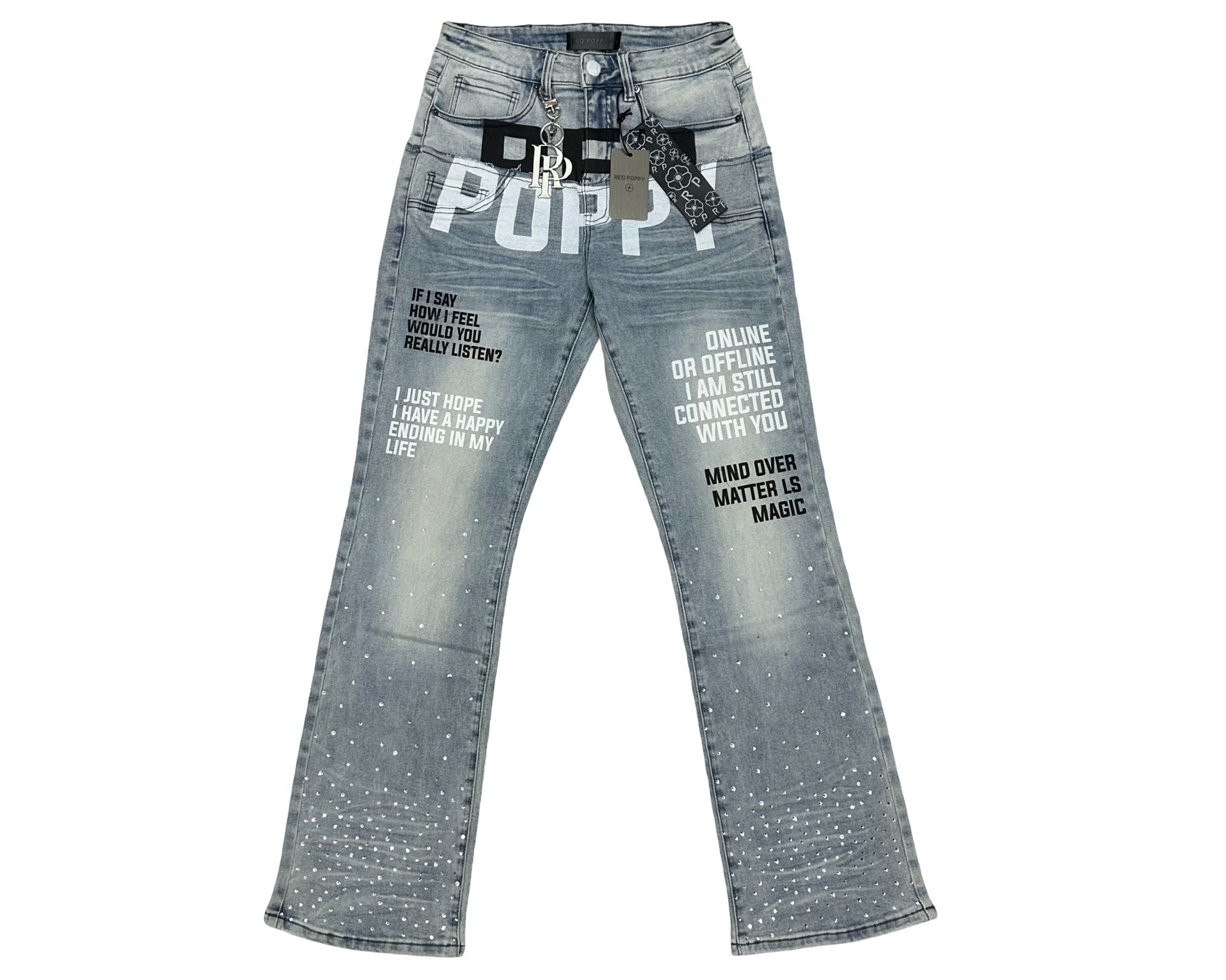 Red Poppy Text Jeans - Graphic