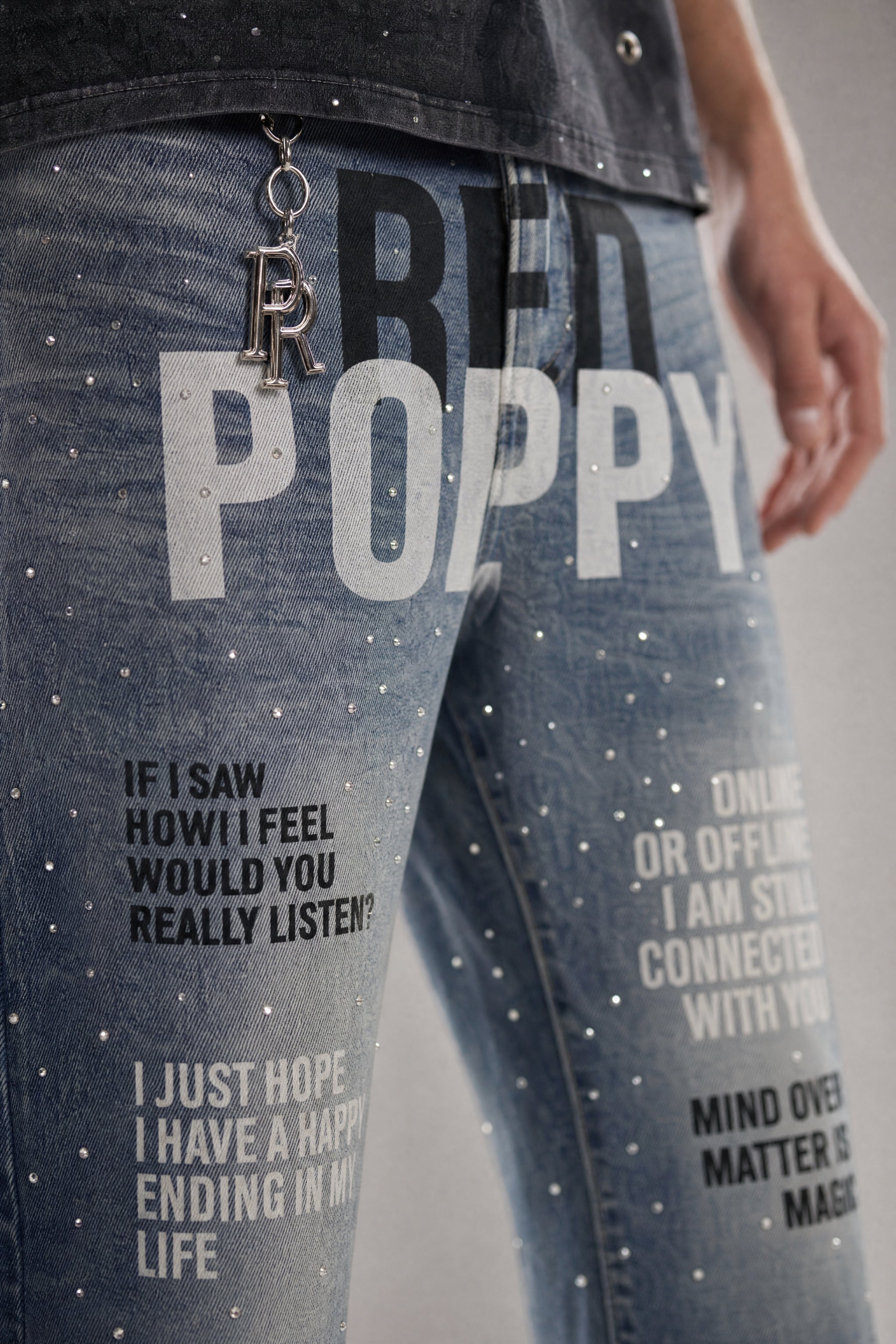 Red Poppy Text Jeans - Graphic